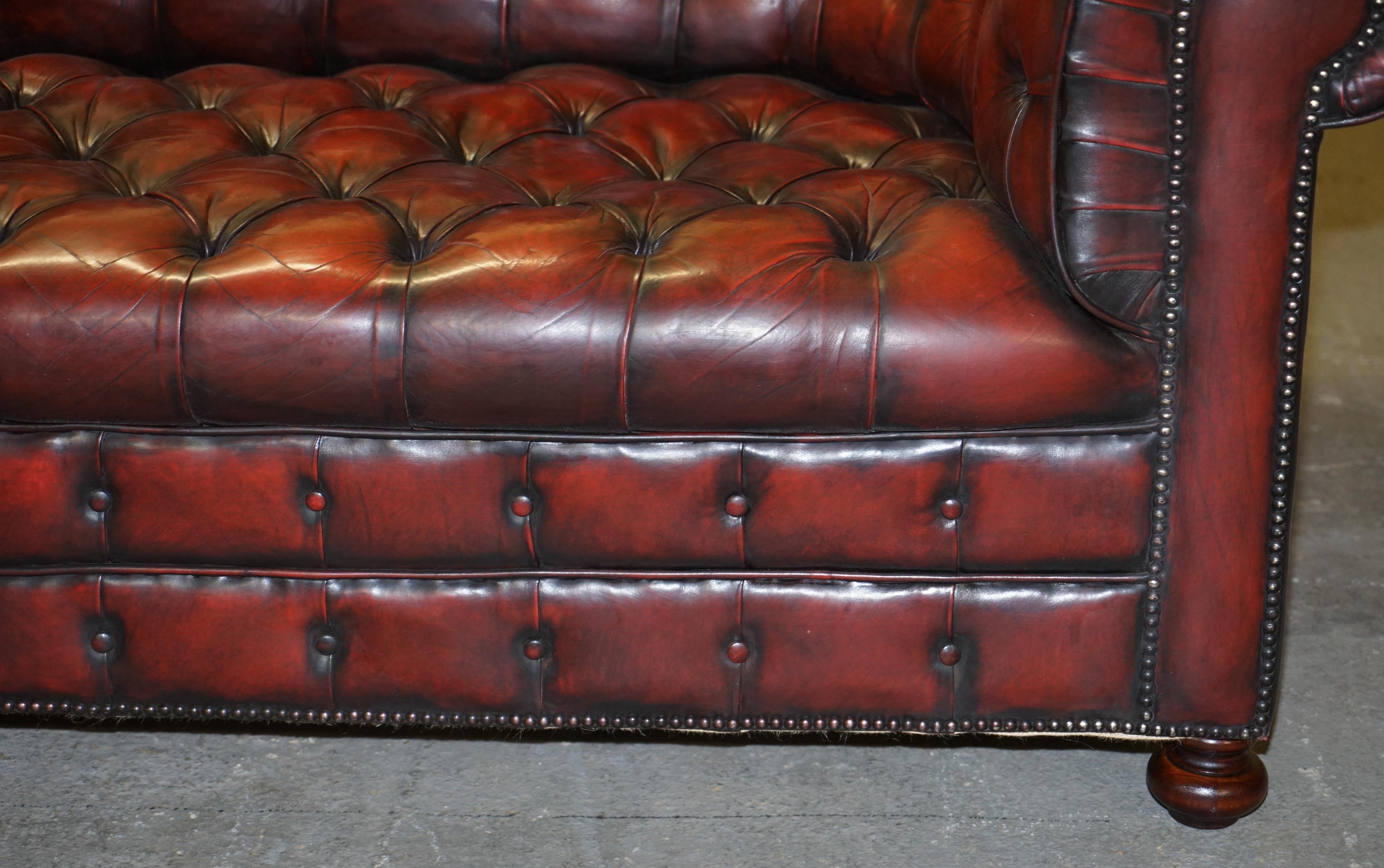 Fully Restored Hand Dyed Oxblood Leather Fully Tufted Chesterfield Buttoned Sofa 3