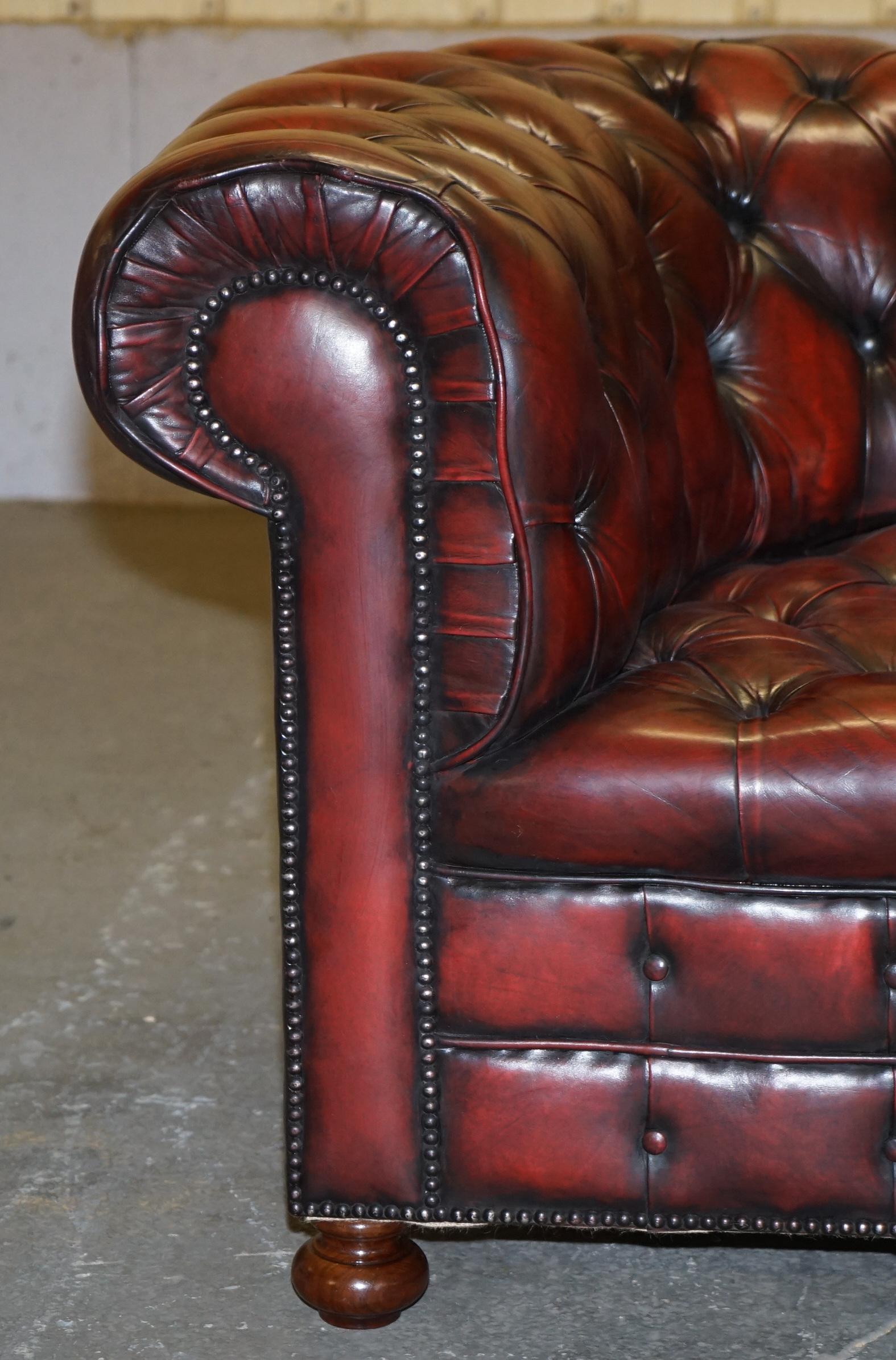 Fully Restored Hand Dyed Oxblood Leather Fully Tufted Chesterfield Buttoned Sofa 4