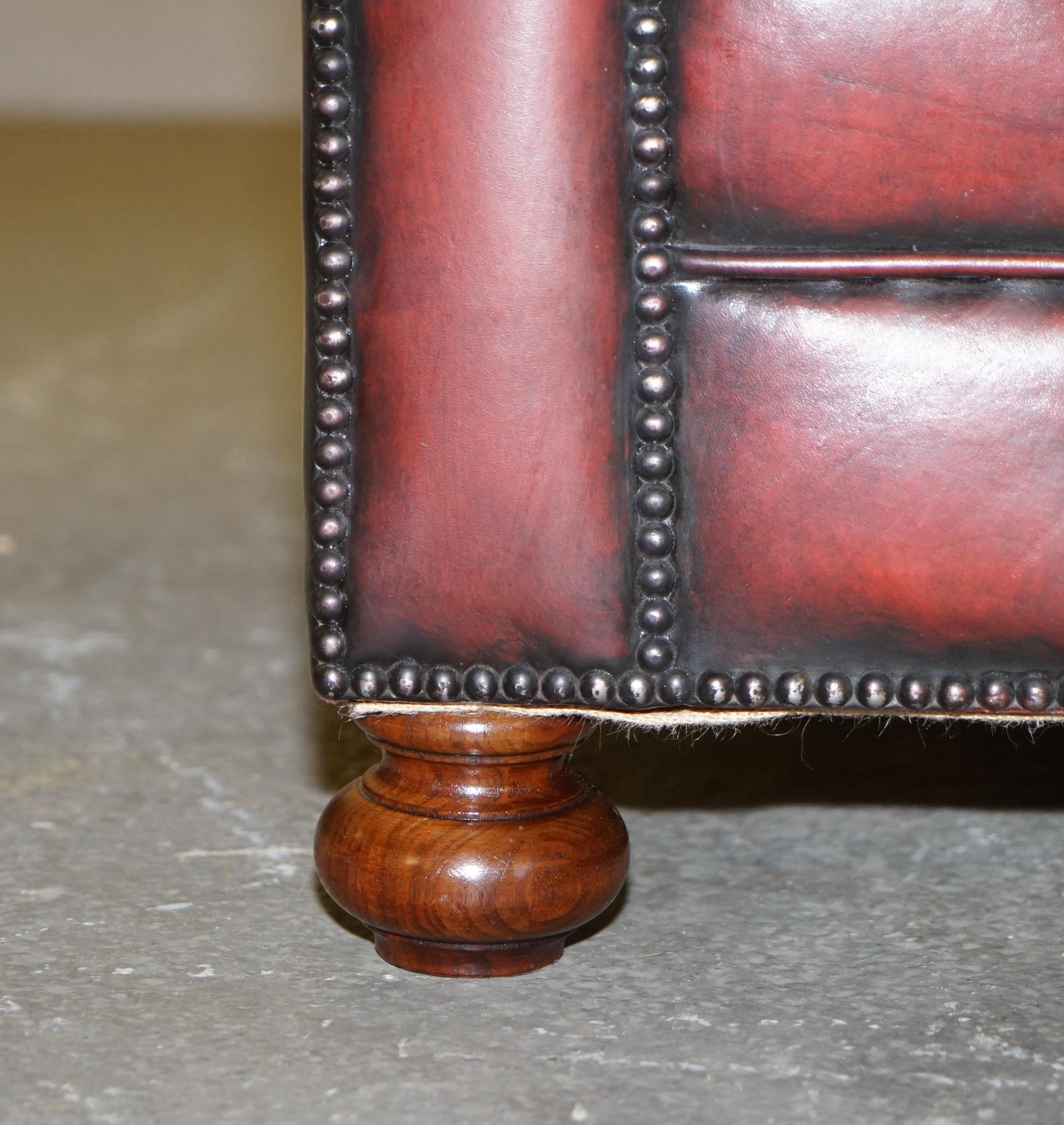 Fully Restored Hand Dyed Oxblood Leather Fully Tufted Chesterfield Buttoned Sofa 5