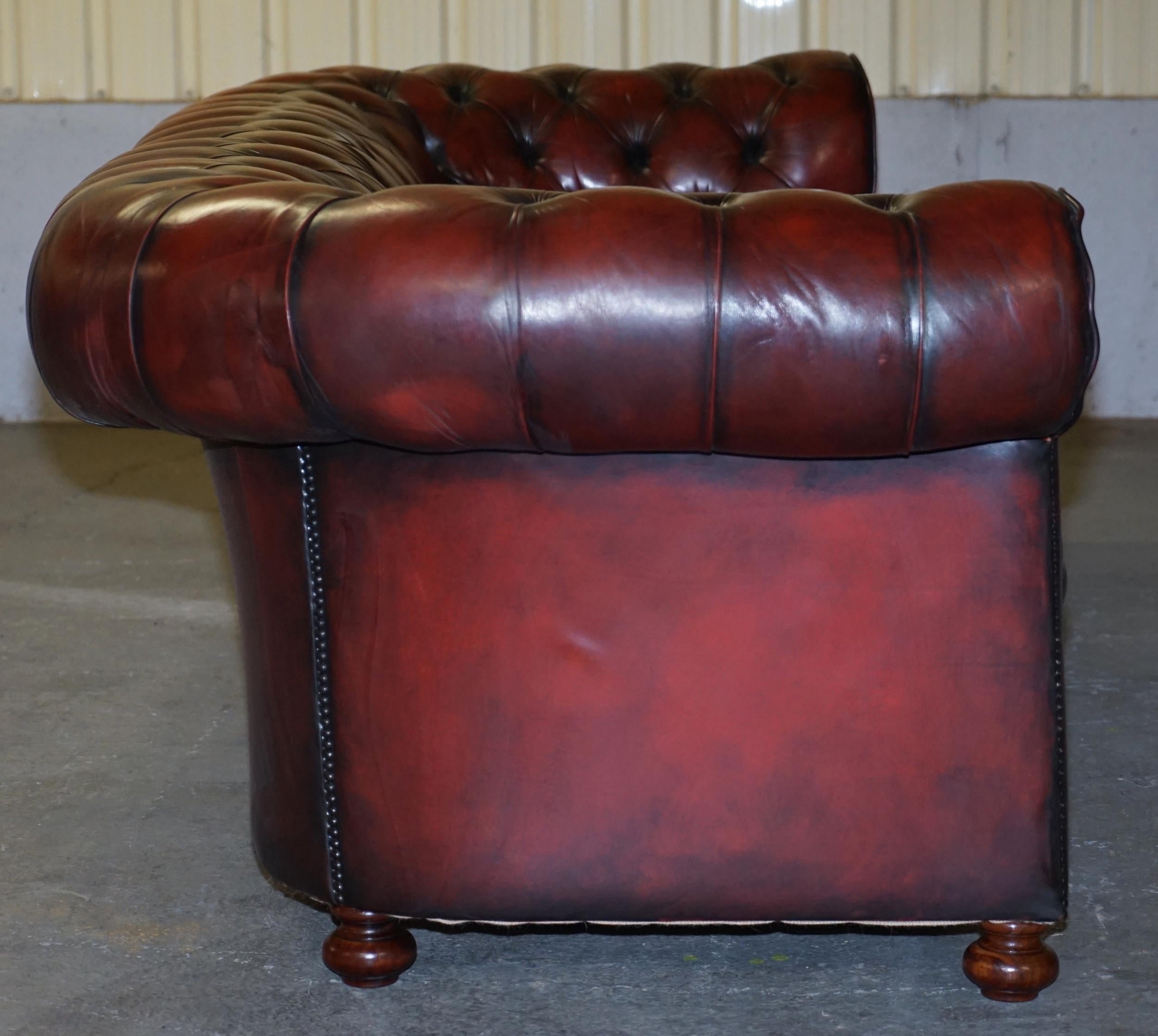 Fully Restored Hand Dyed Oxblood Leather Fully Tufted Chesterfield Buttoned Sofa 6