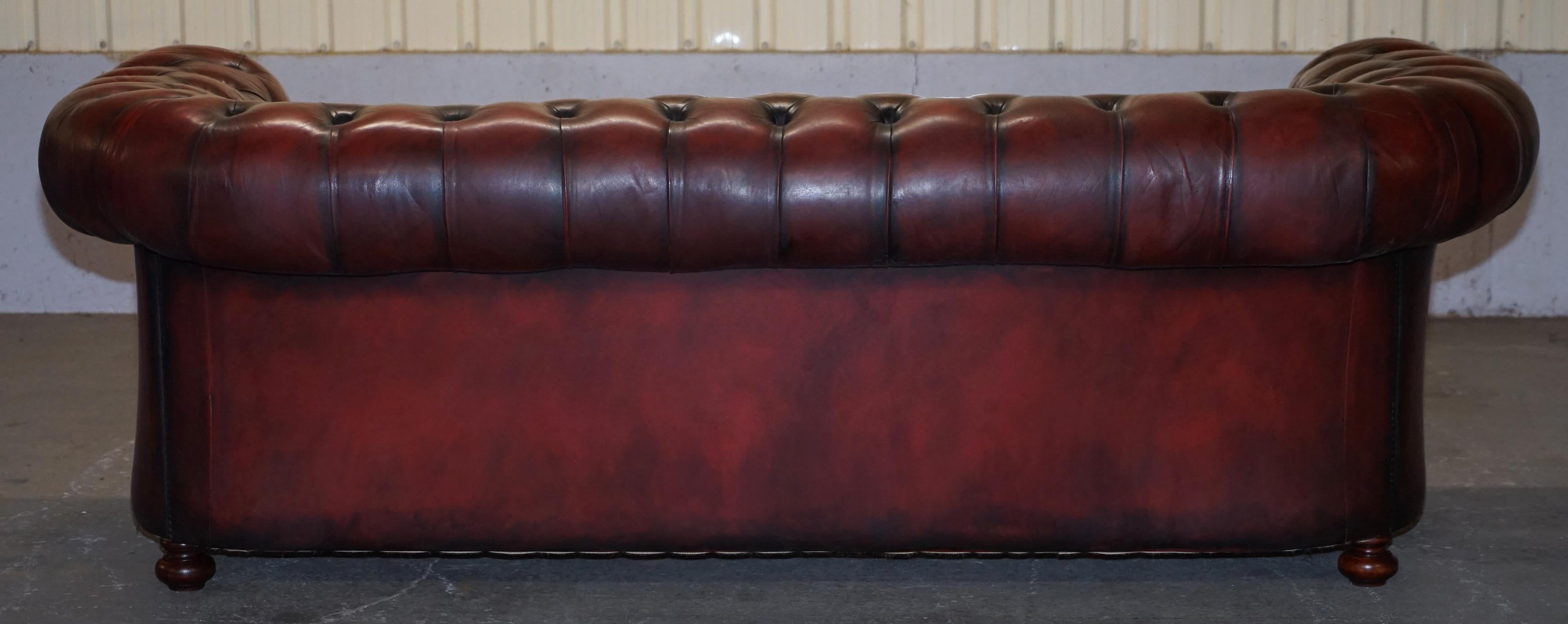Fully Restored Hand Dyed Oxblood Leather Fully Tufted Chesterfield Buttoned Sofa 7