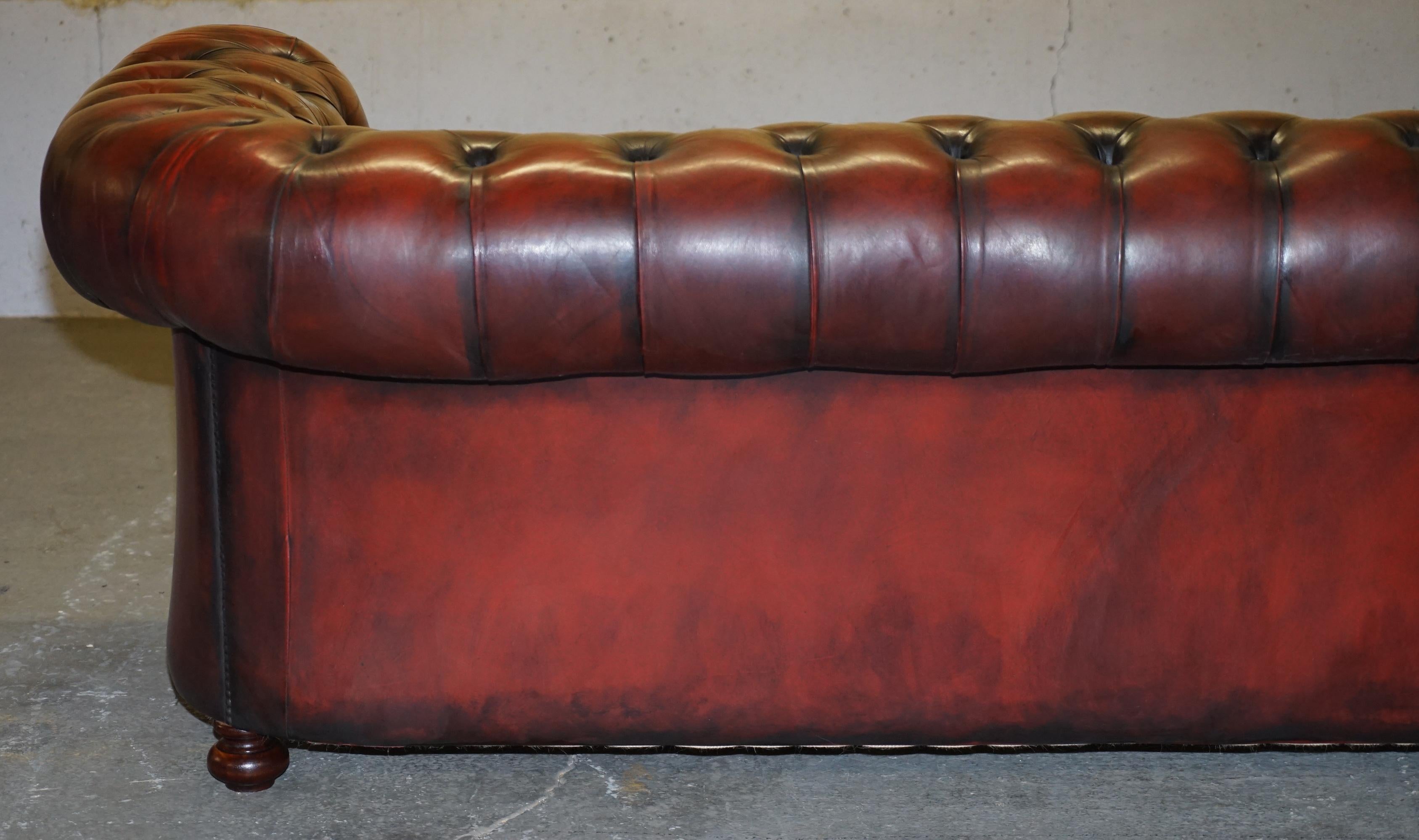 Fully Restored Hand Dyed Oxblood Leather Fully Tufted Chesterfield Buttoned Sofa 8