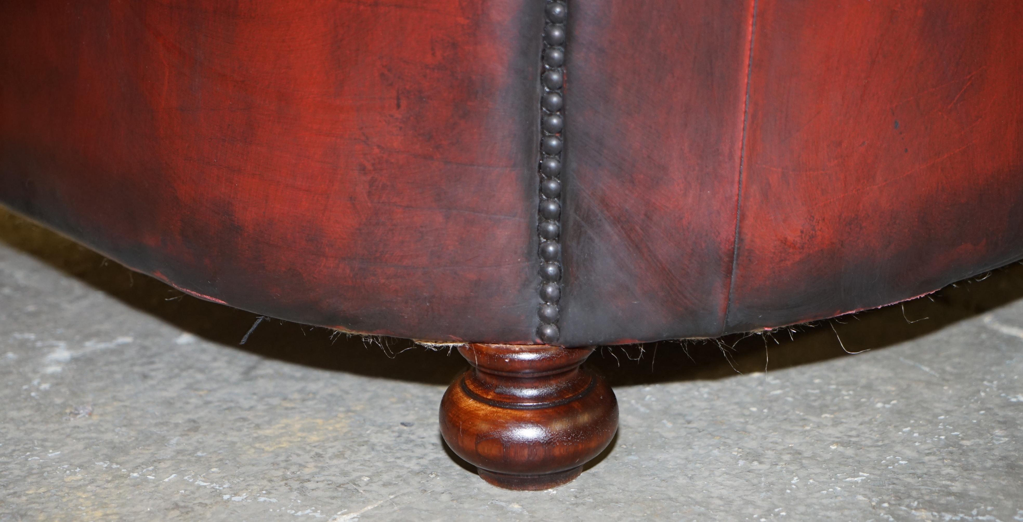 Fully Restored Hand Dyed Oxblood Leather Fully Tufted Chesterfield Buttoned Sofa 9