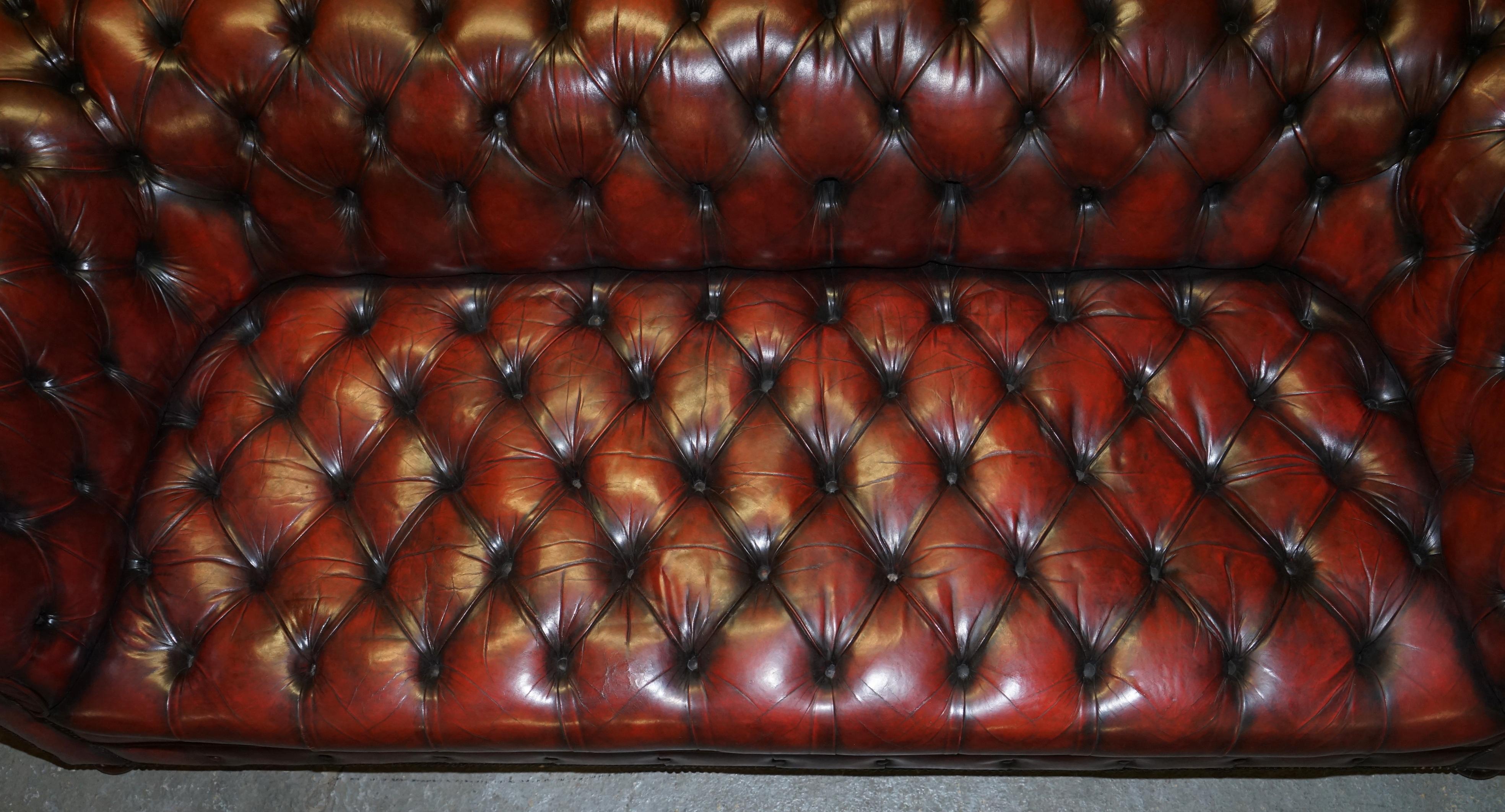 Victorian Fully Restored Hand Dyed Oxblood Leather Fully Tufted Chesterfield Buttoned Sofa