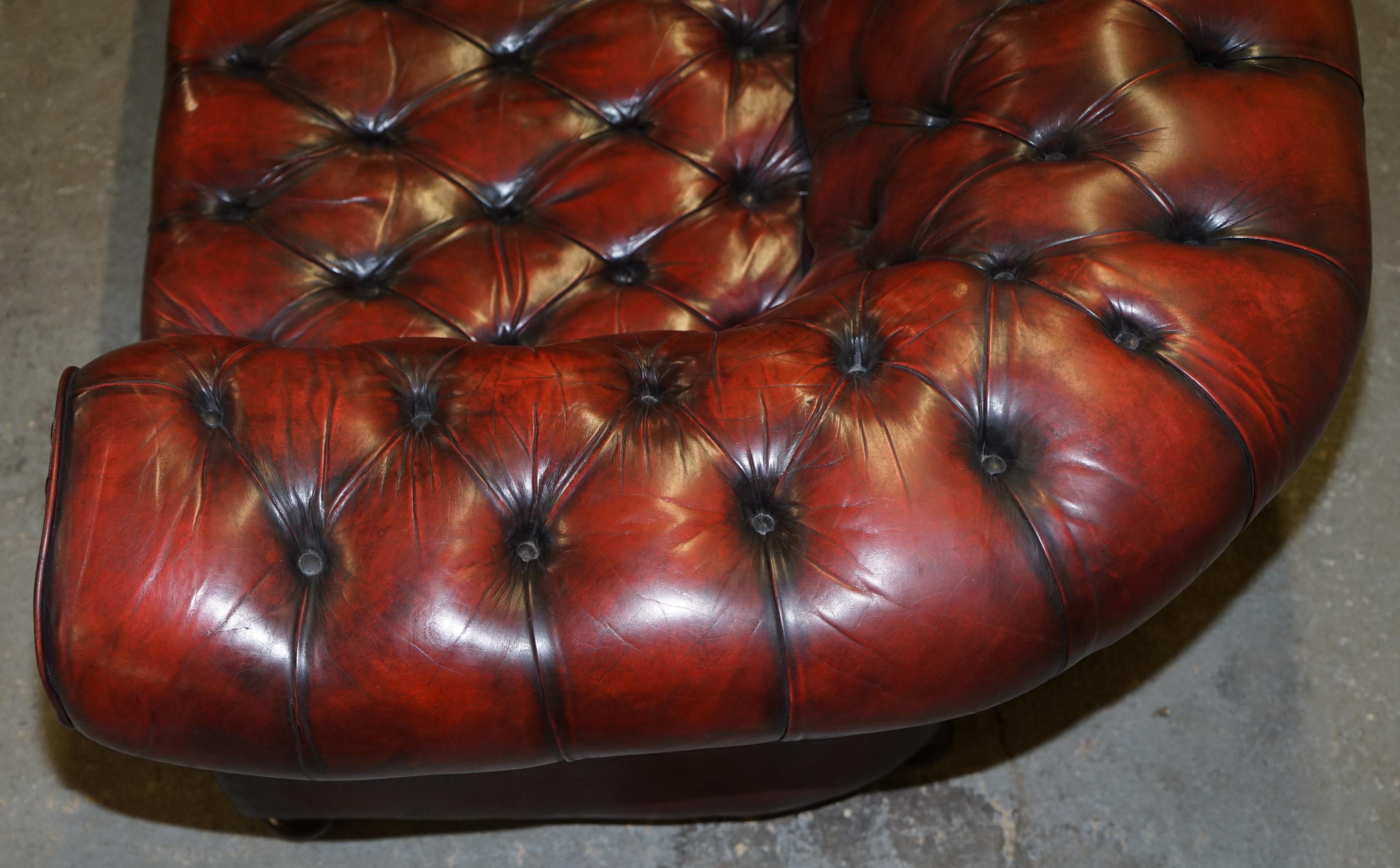 Late 19th Century Fully Restored Hand Dyed Oxblood Leather Fully Tufted Chesterfield Buttoned Sofa