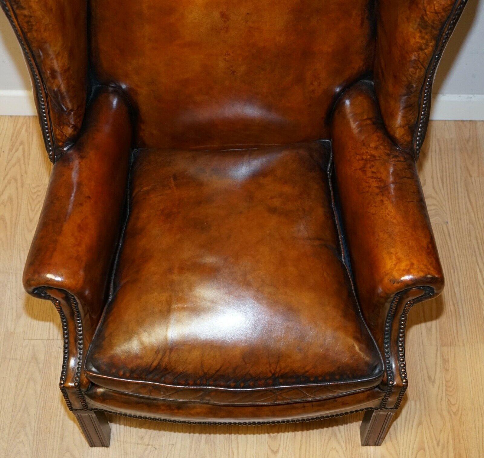 Fully Restored Hand Dyed Vintage Wingback Chairs Feather Filled 4