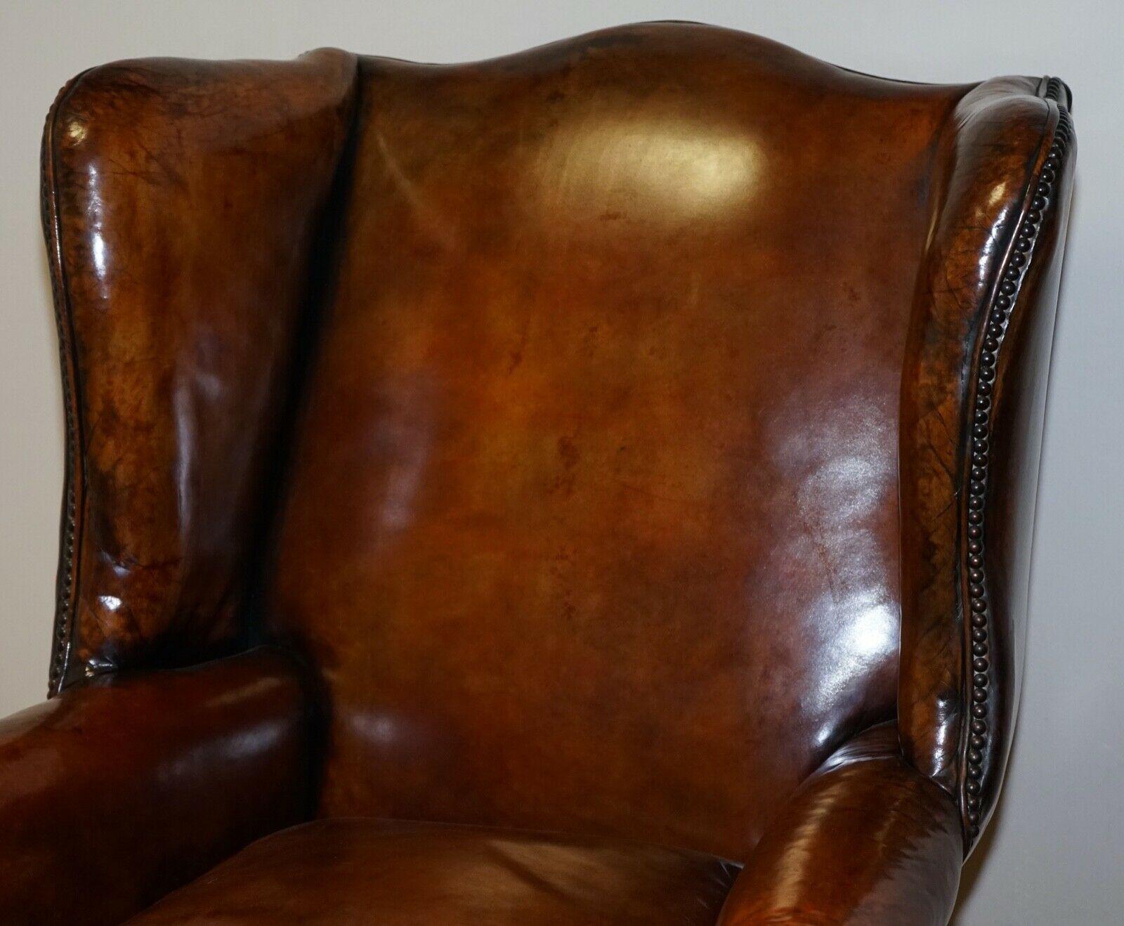 Fully Restored Hand Dyed Vintage Wingback Chairs Feather Filled 5