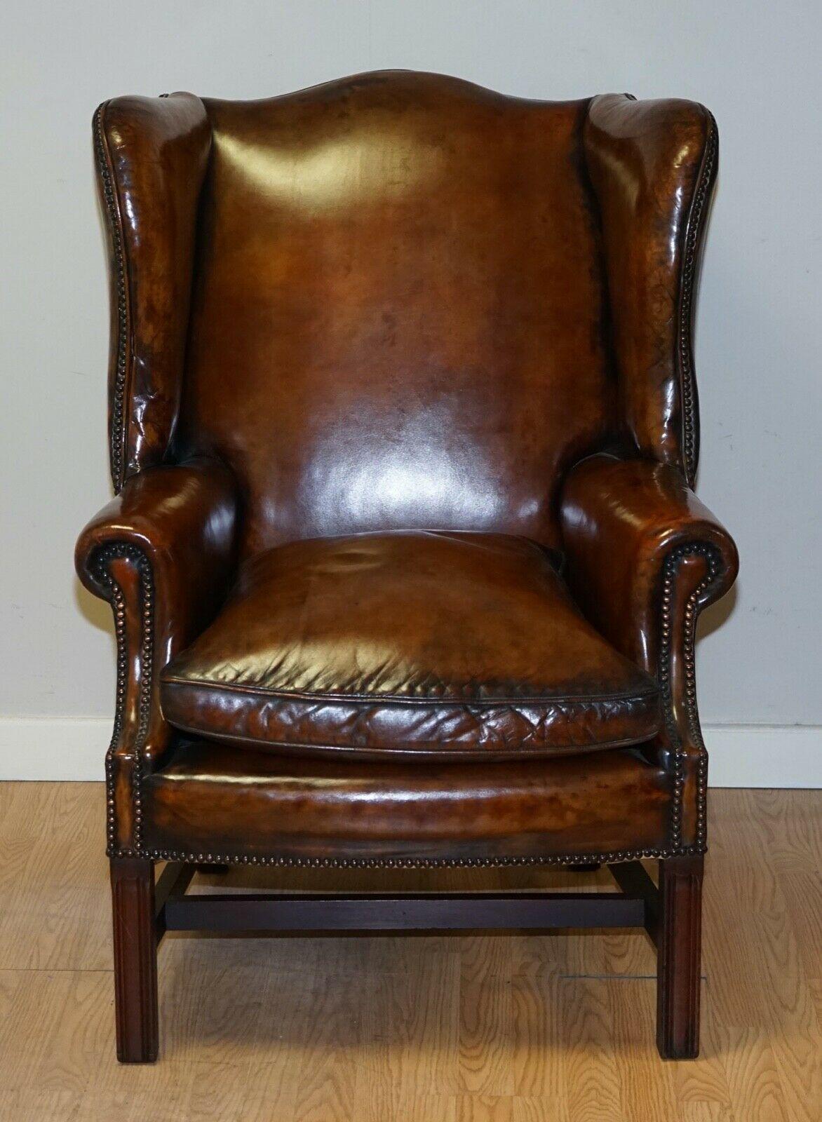Victorian Fully Restored Hand Dyed Vintage Wingback Chairs Feather Filled