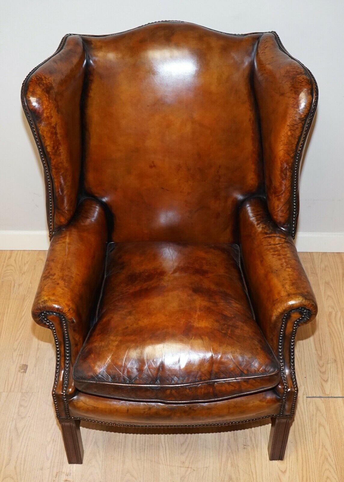 English Fully Restored Hand Dyed Vintage Wingback Chairs Feather Filled