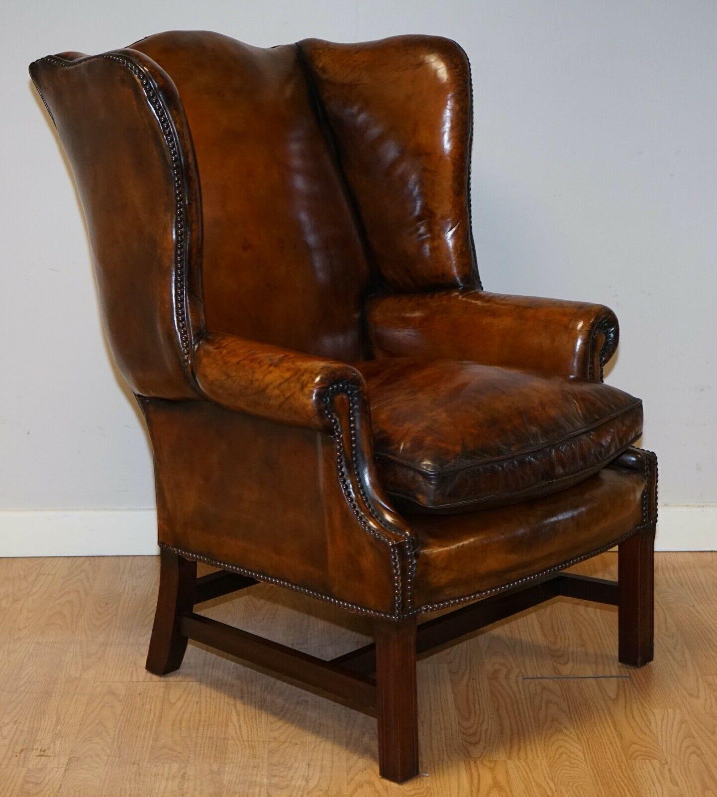 Hand-Crafted Fully Restored Hand Dyed Vintage Wingback Chairs Feather Filled
