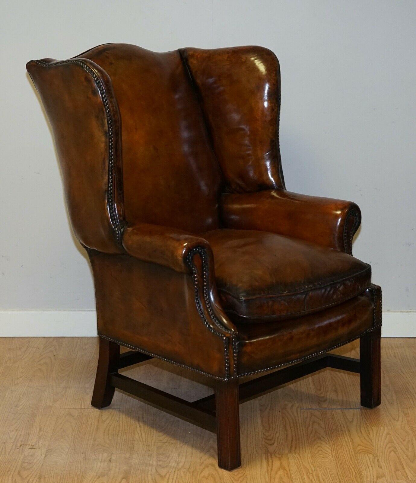 20th Century Fully Restored Hand Dyed Vintage Wingback Chairs Feather Filled