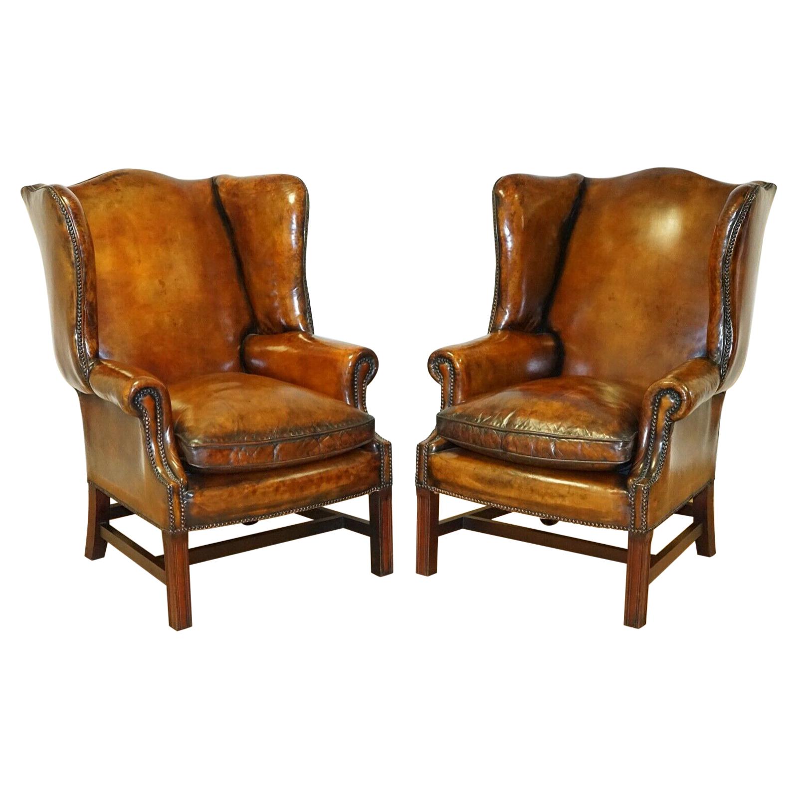 Fully Restored Hand Dyed Vintage Wingback Chairs Feather Filled