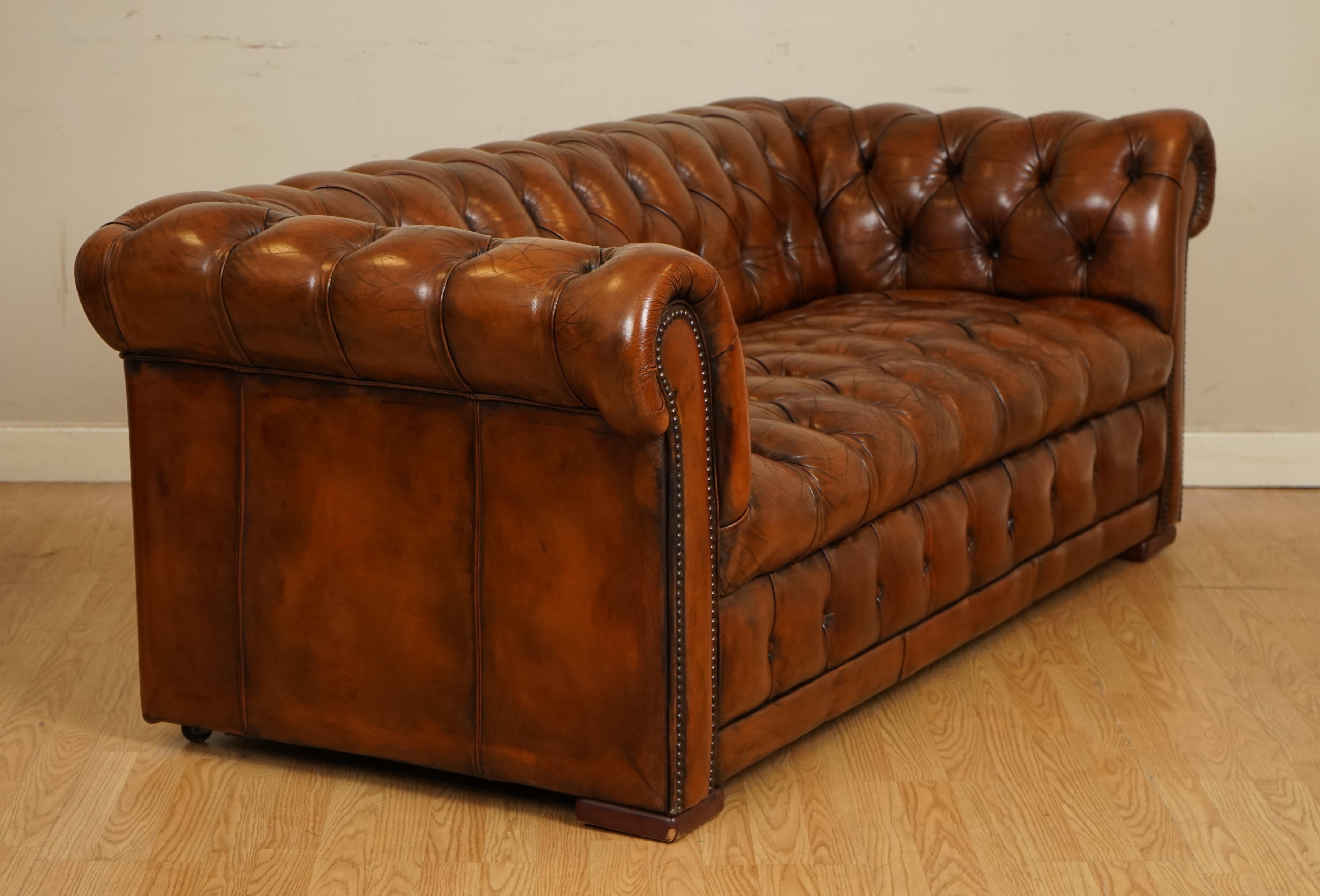 Fully Restored Hand Dyed Whiskey Brown Chesterfield Club Gentleman's Sofa 2