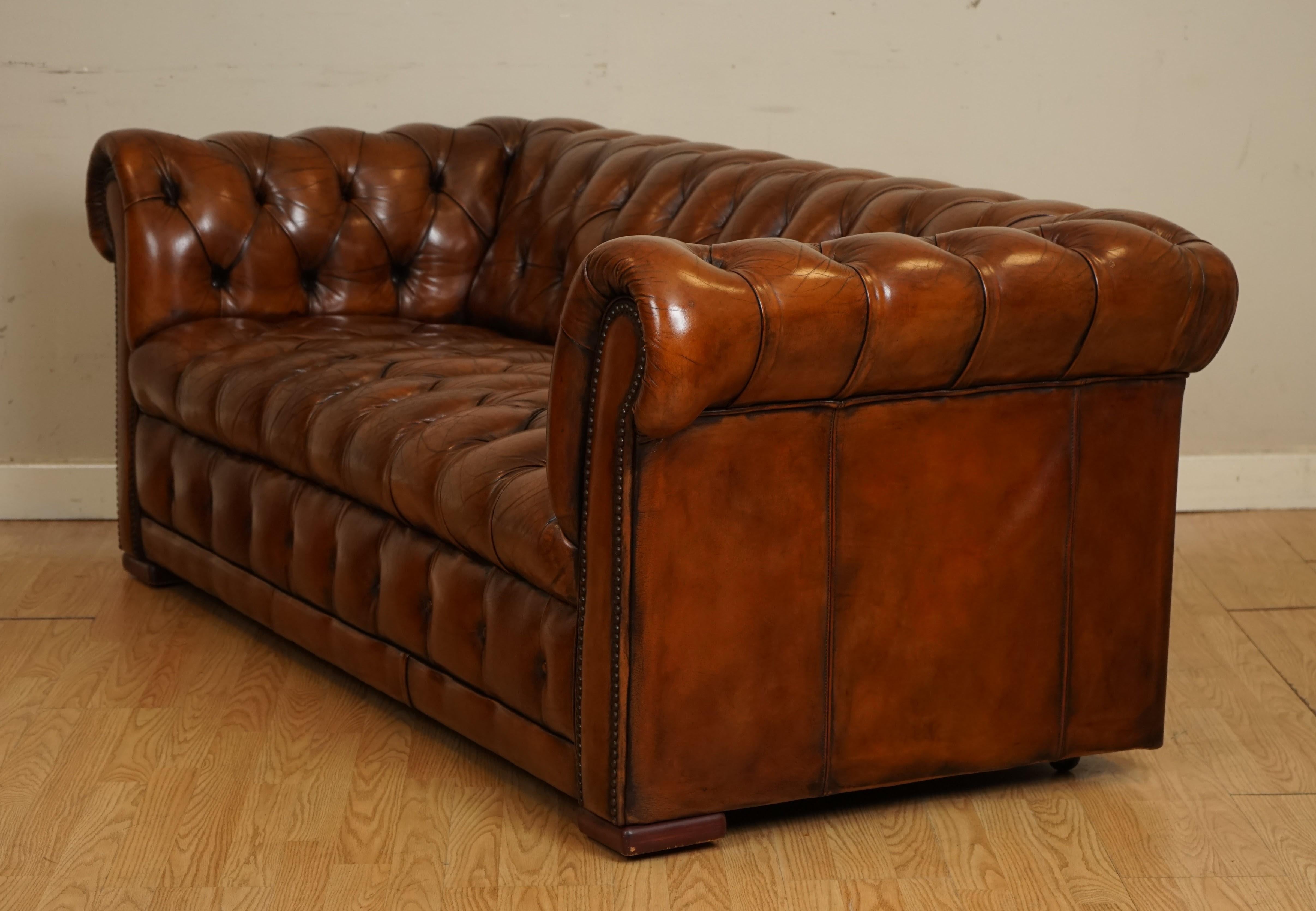 Fully Restored Hand Dyed Whiskey Brown Chesterfield Club Gentleman's Sofa 3
