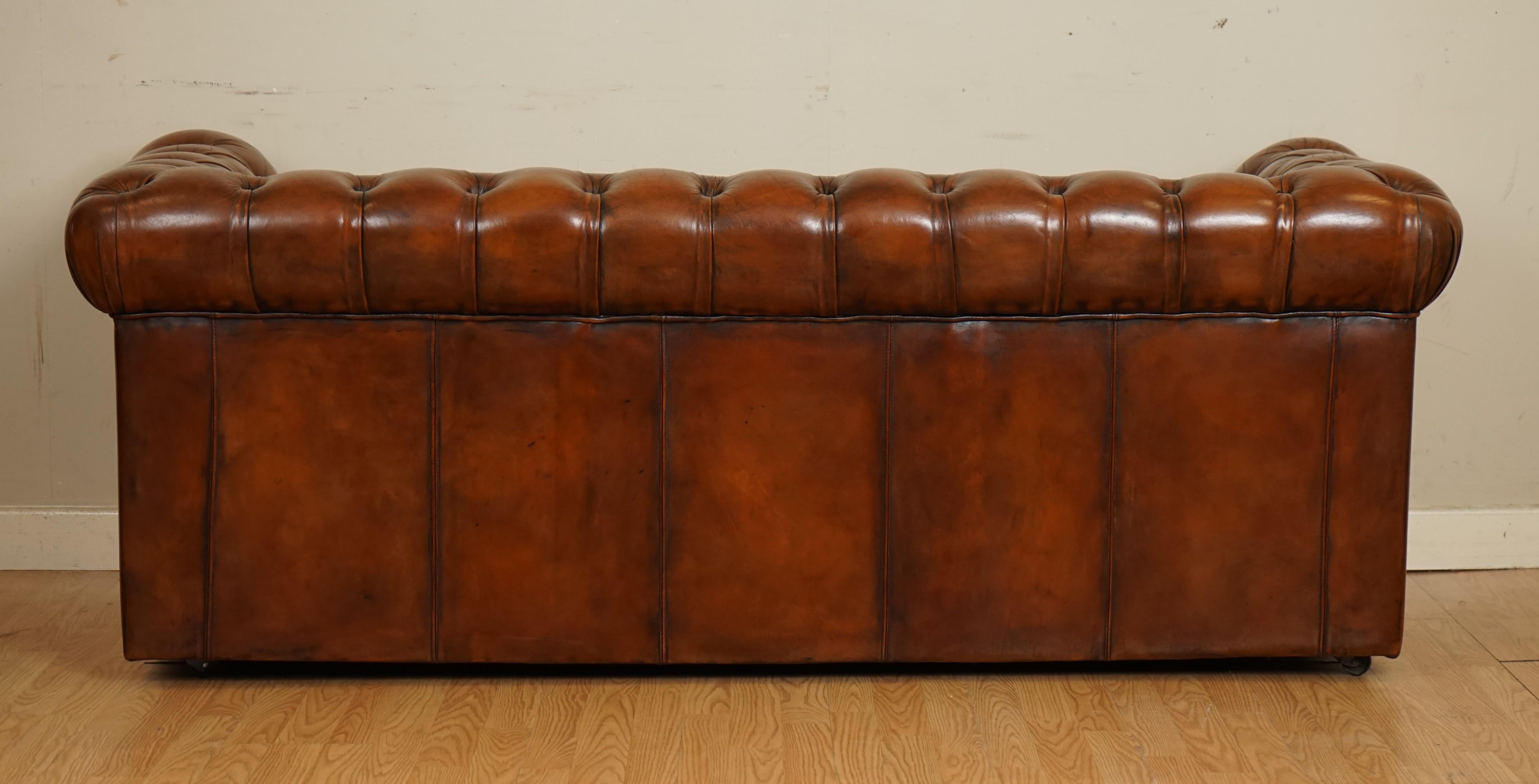 Fully Restored Hand Dyed Whiskey Brown Chesterfield Club Gentleman's Sofa 3