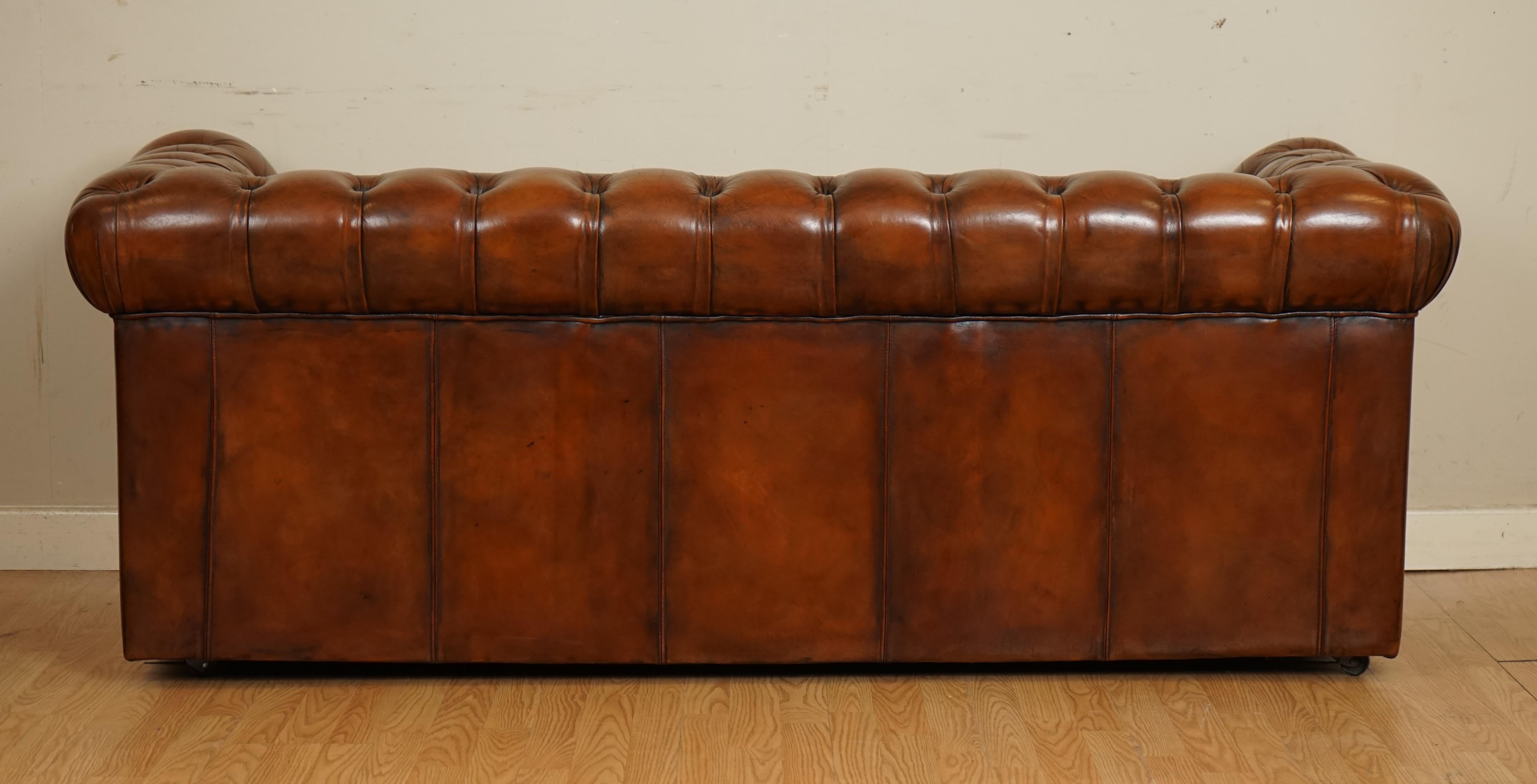 Fully Restored Hand Dyed Whiskey Brown Chesterfield Club Gentleman's Sofa 4