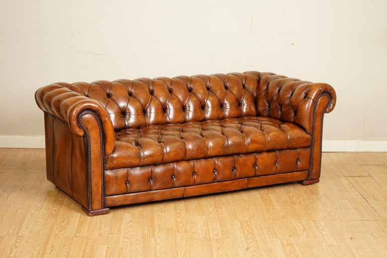 Victorian Fully Restored Hand Dyed Whiskey Brown Chesterfield Club Gentleman's Sofa