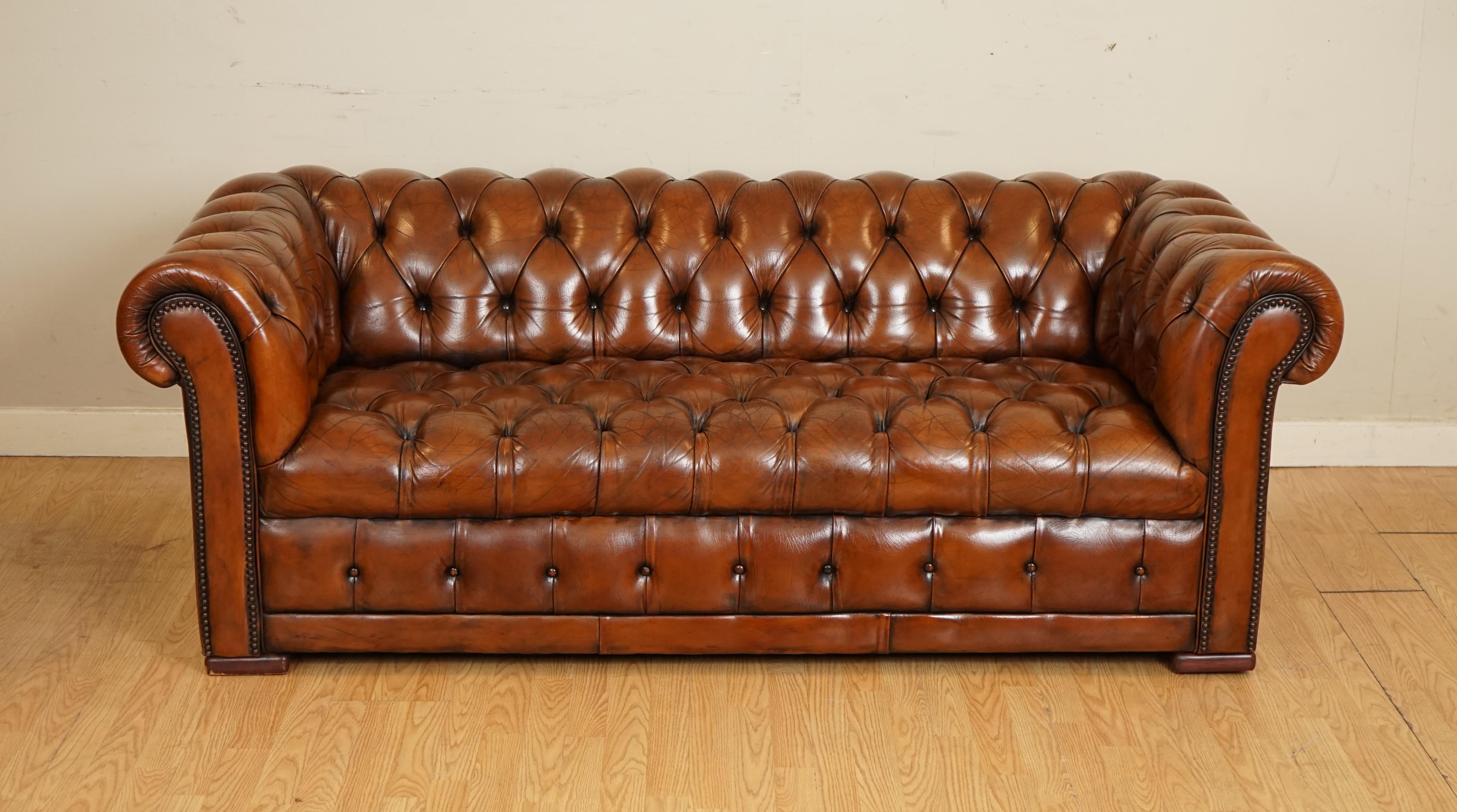 Victorian Fully Restored Hand Dyed Whiskey Brown Chesterfield Club Gentleman's Sofa