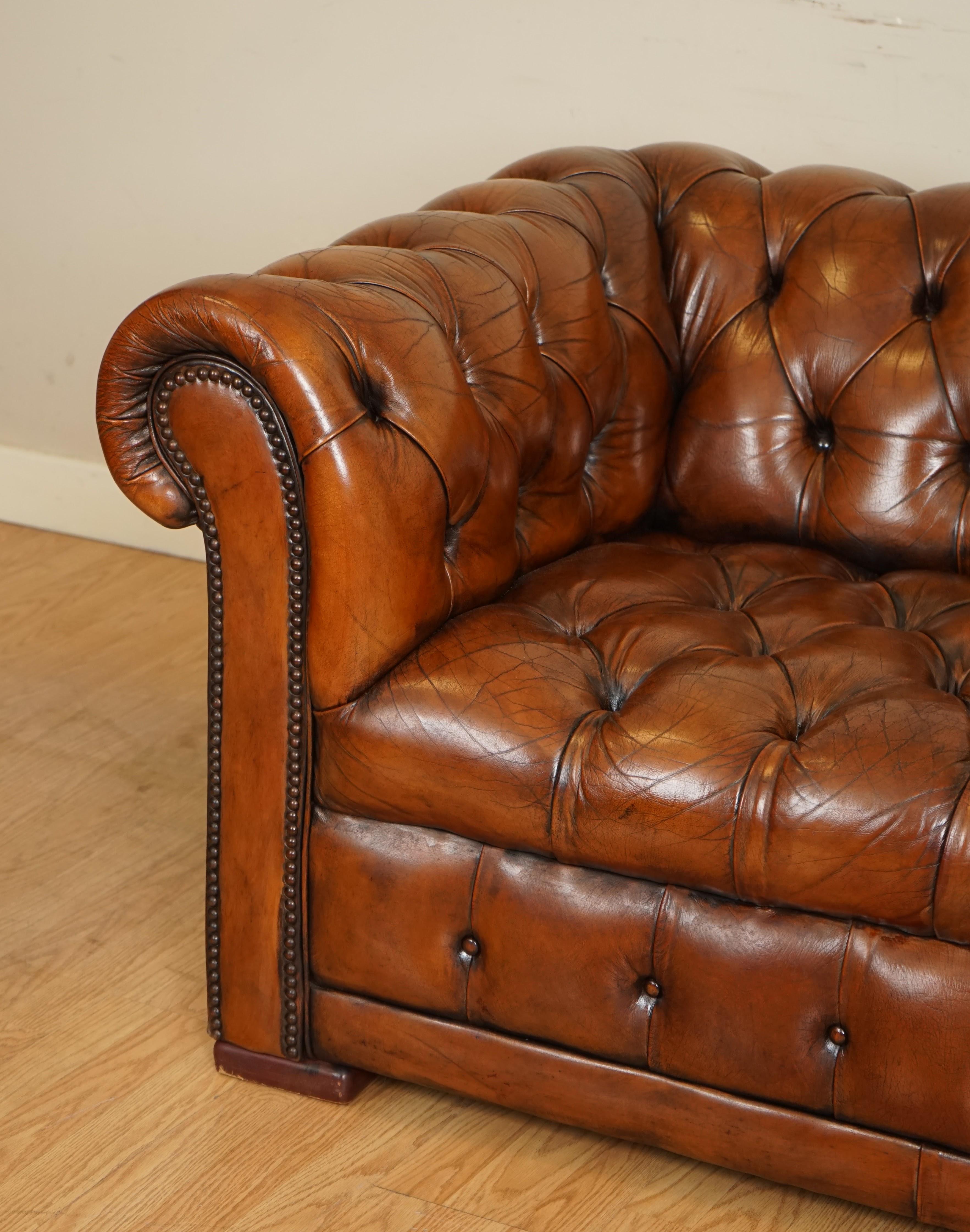 British Fully Restored Hand Dyed Whiskey Brown Chesterfield Club Gentleman's Sofa