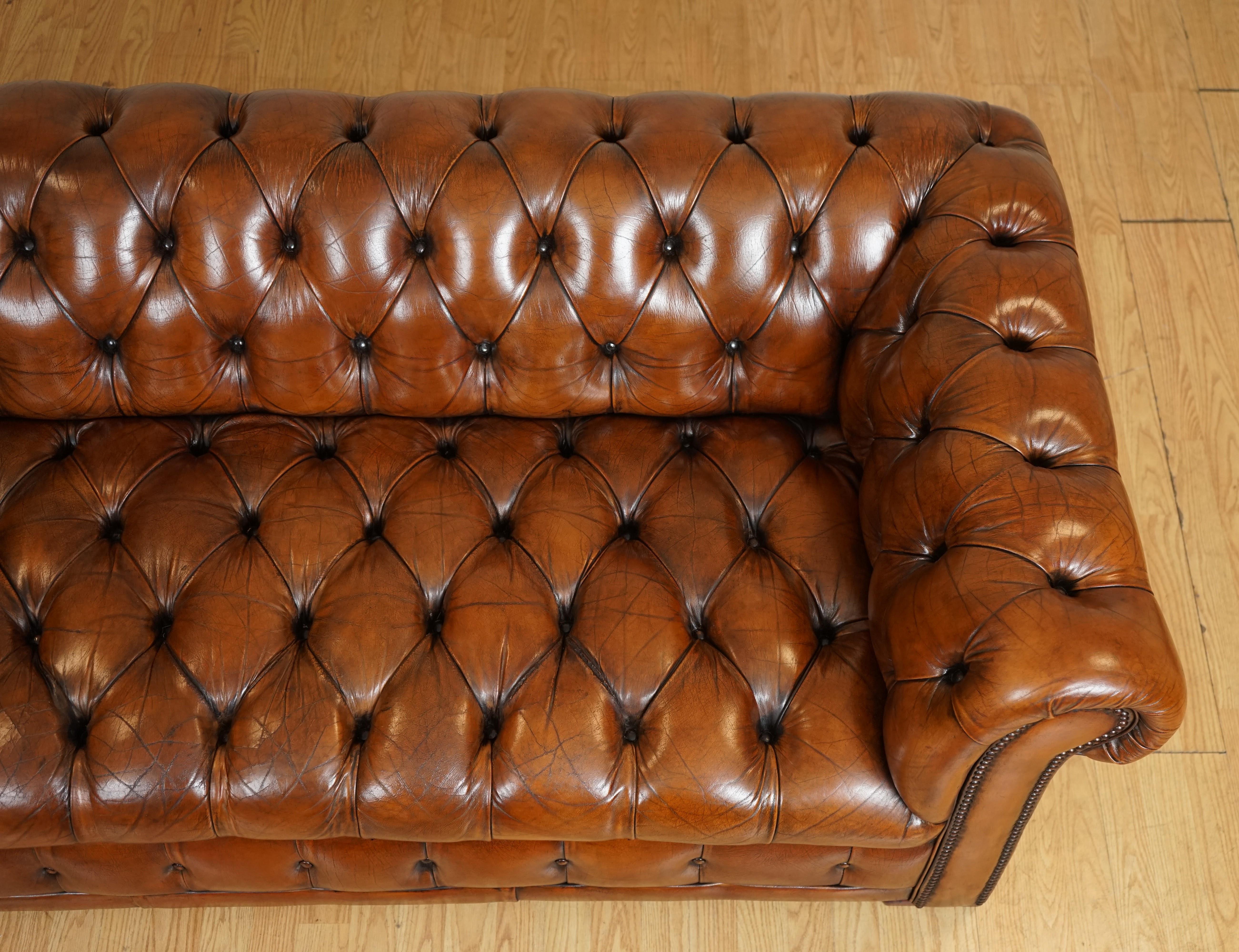 Fully Restored Hand Dyed Whiskey Brown Chesterfield Club Gentleman's Sofa 1