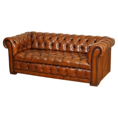 Fully Restored Hand Dyed Whiskey Brown Chesterfield Club Gentleman's Sofa