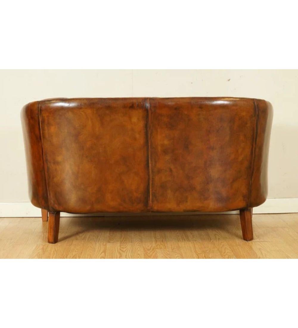 Fully Restored Hand Dyed Whiskey Brown Leather Two Seater Sofa '1/2' For Sale 5