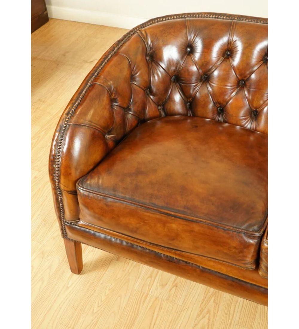 Fully Restored Hand Dyed Whiskey Brown Leather Two Seater Sofa '1/2' In Good Condition For Sale In Pulborough, GB