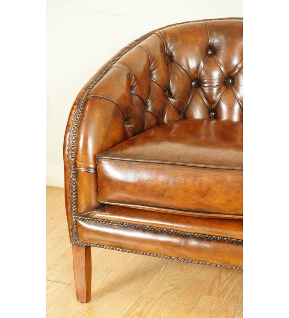 Fully Restored Hand Dyed Whiskey Brown Leather Two Seater Sofa '1/2' For Sale 1