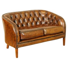 Fully Restored Hand Dyed Whiskey Brown Leather Two Seater Sofa '1/2'