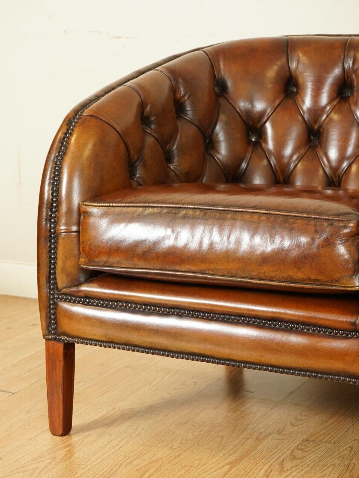 Fully Restored Hand Dyed Whiskey Brown Leather Two Seater Sofa '2/2' For Sale 2