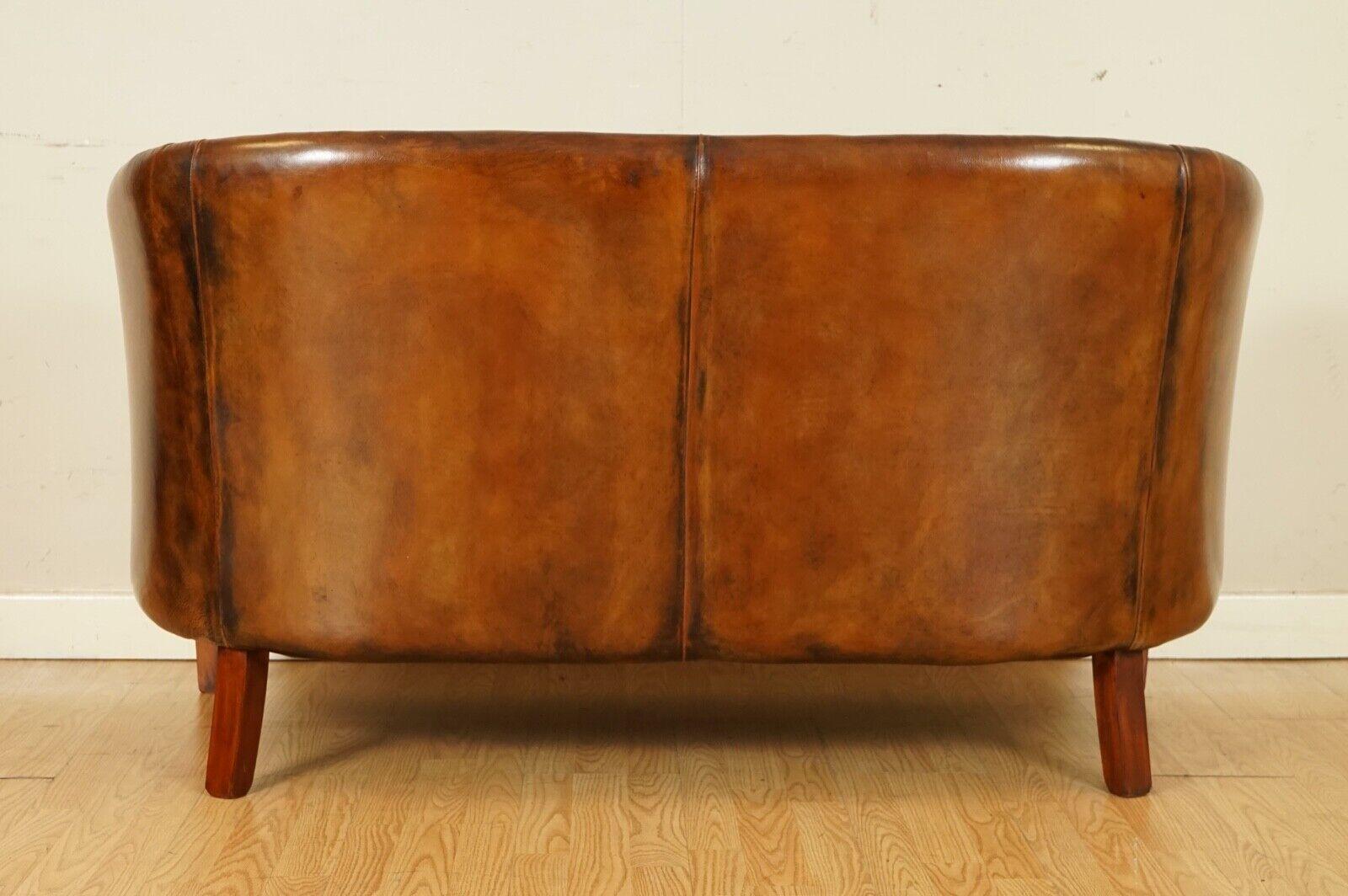 Fully Restored Hand Dyed Whiskey Brown Leather Two Seater Sofa '2/2' For Sale 3