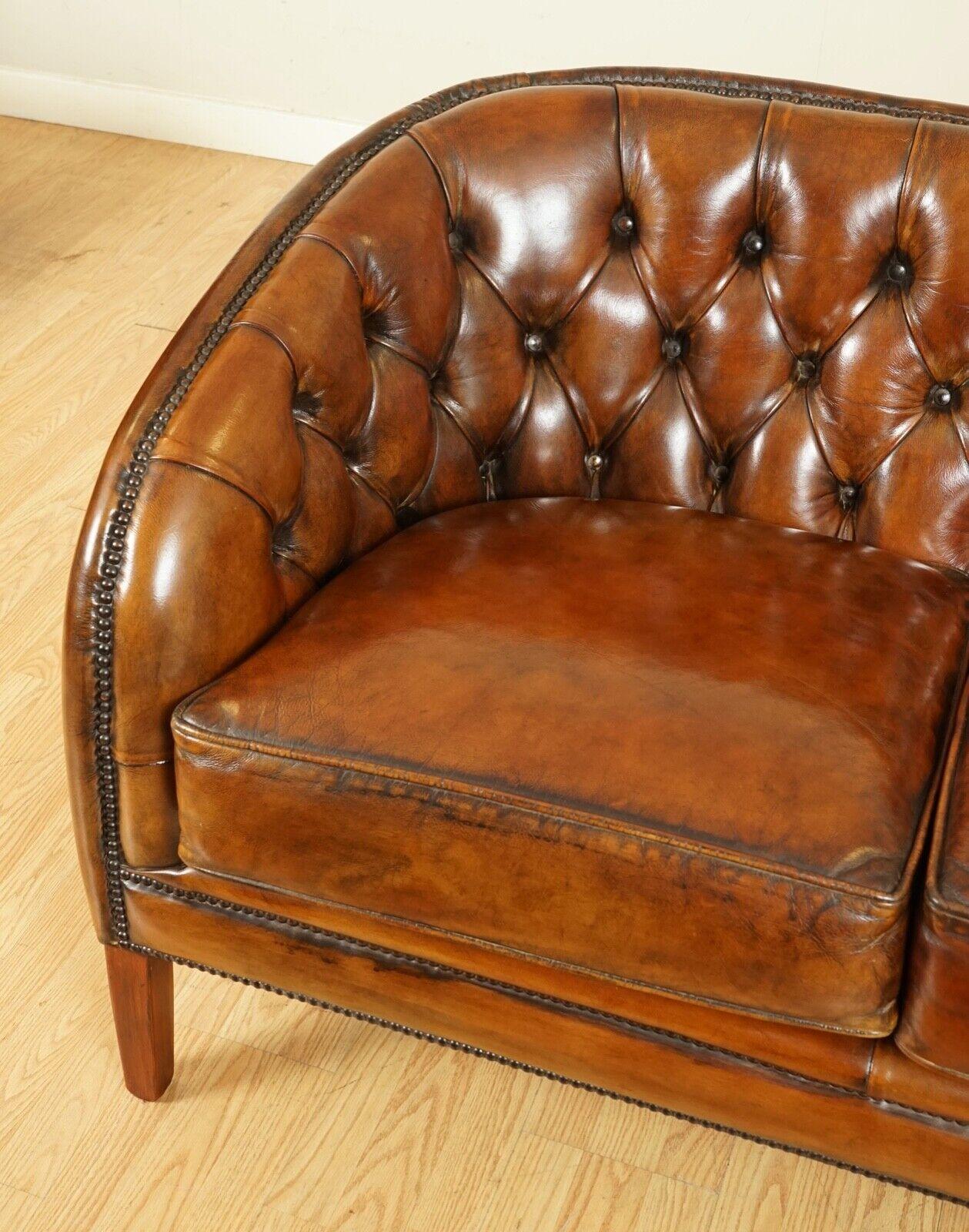 British Fully Restored Hand Dyed Whiskey Brown Leather Two Seater Sofa '2/2' For Sale