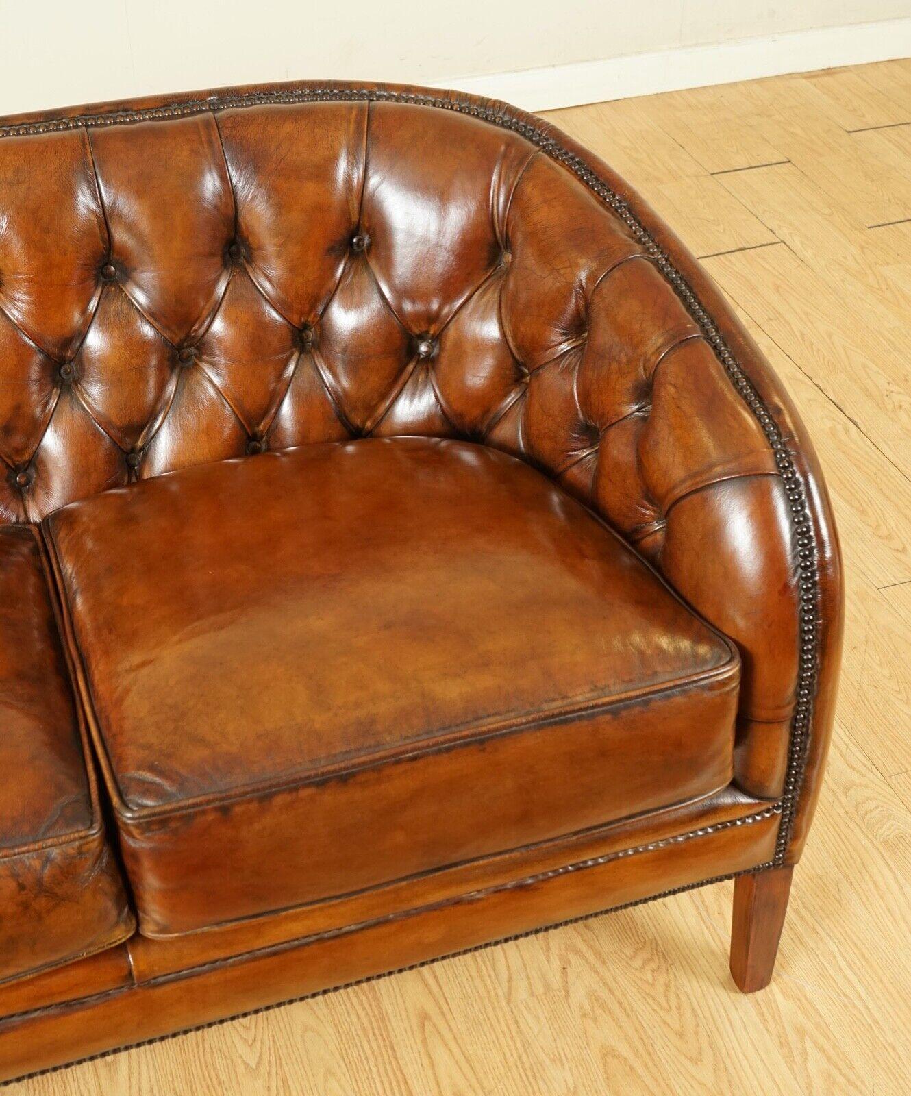 Hand-Crafted Fully Restored Hand Dyed Whiskey Brown Leather Two Seater Sofa '2/2' For Sale