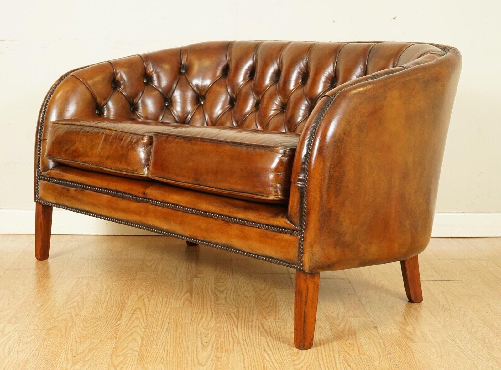 20th Century Fully Restored Hand Dyed Whiskey Brown Leather Two Seater Sofa '2/2' For Sale