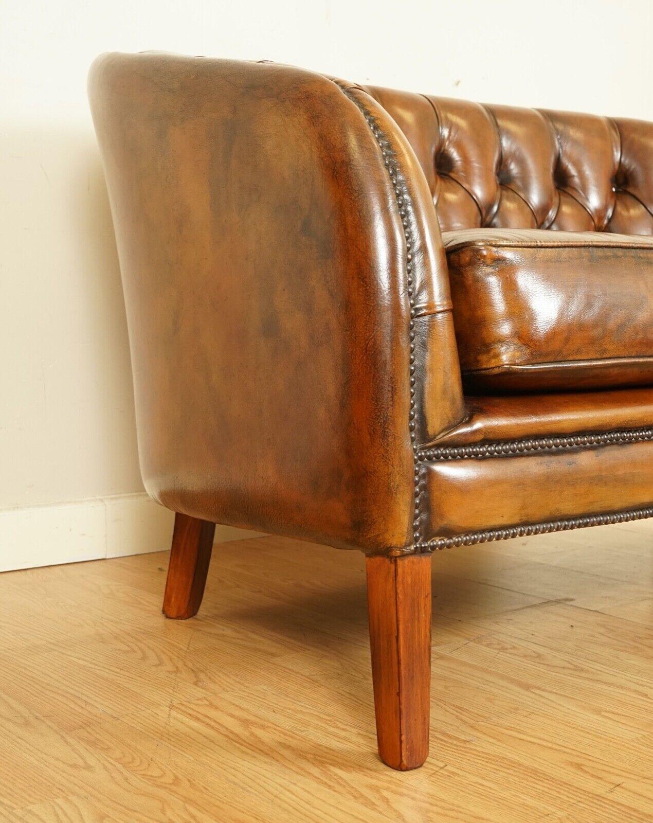 Fully Restored Hand Dyed Whiskey Brown Leather Two Seater Sofa '2/2' For Sale 1