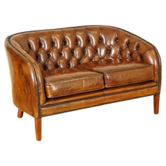 Fully Restored Hand Dyed Whiskey Brown Leather Two Seater Sofa '2/2'