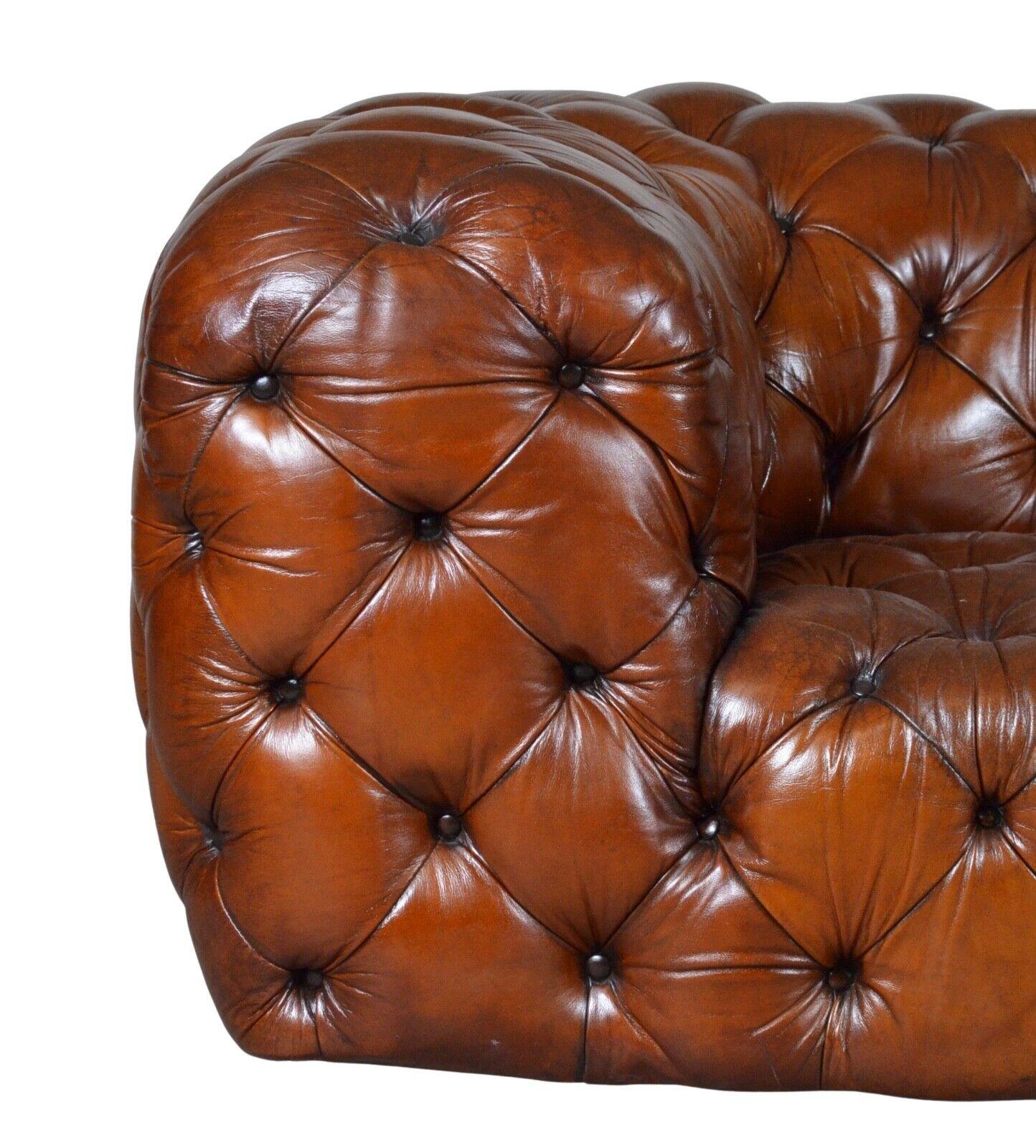 Mid-Century Modern Fully Restored Hand Dyed Whisky Brown Leather Sofa Timothy Oulton Tribeca Tufted
