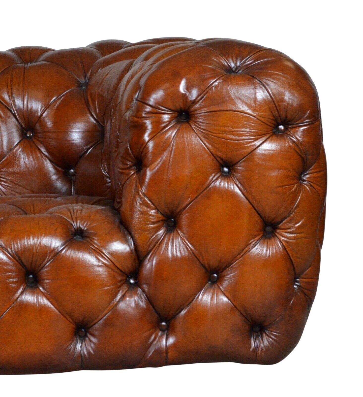 English Fully Restored Hand Dyed Whisky Brown Leather Sofa Timothy Oulton Tribeca Tufted