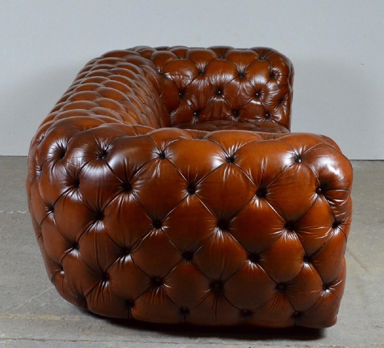 Fully Restored Hand Dyed Whisky Brown Leather Sofa Timothy Oulton Tribeca Tufted 1