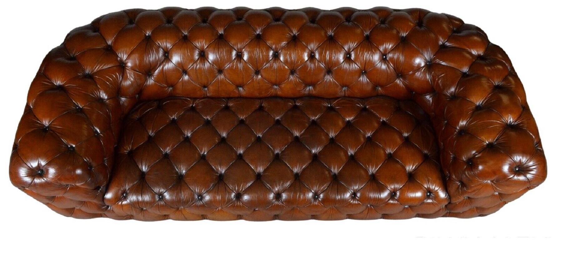Fully Restored Hand Dyed Whisky Brown Leather Sofa Timothy Oulton Tribeca Tufted 2