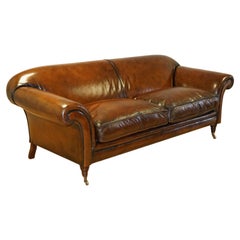 Fully Restored Hand Dyed Whisky Brown Vintage Gentleman's Club Feather fill Sofa