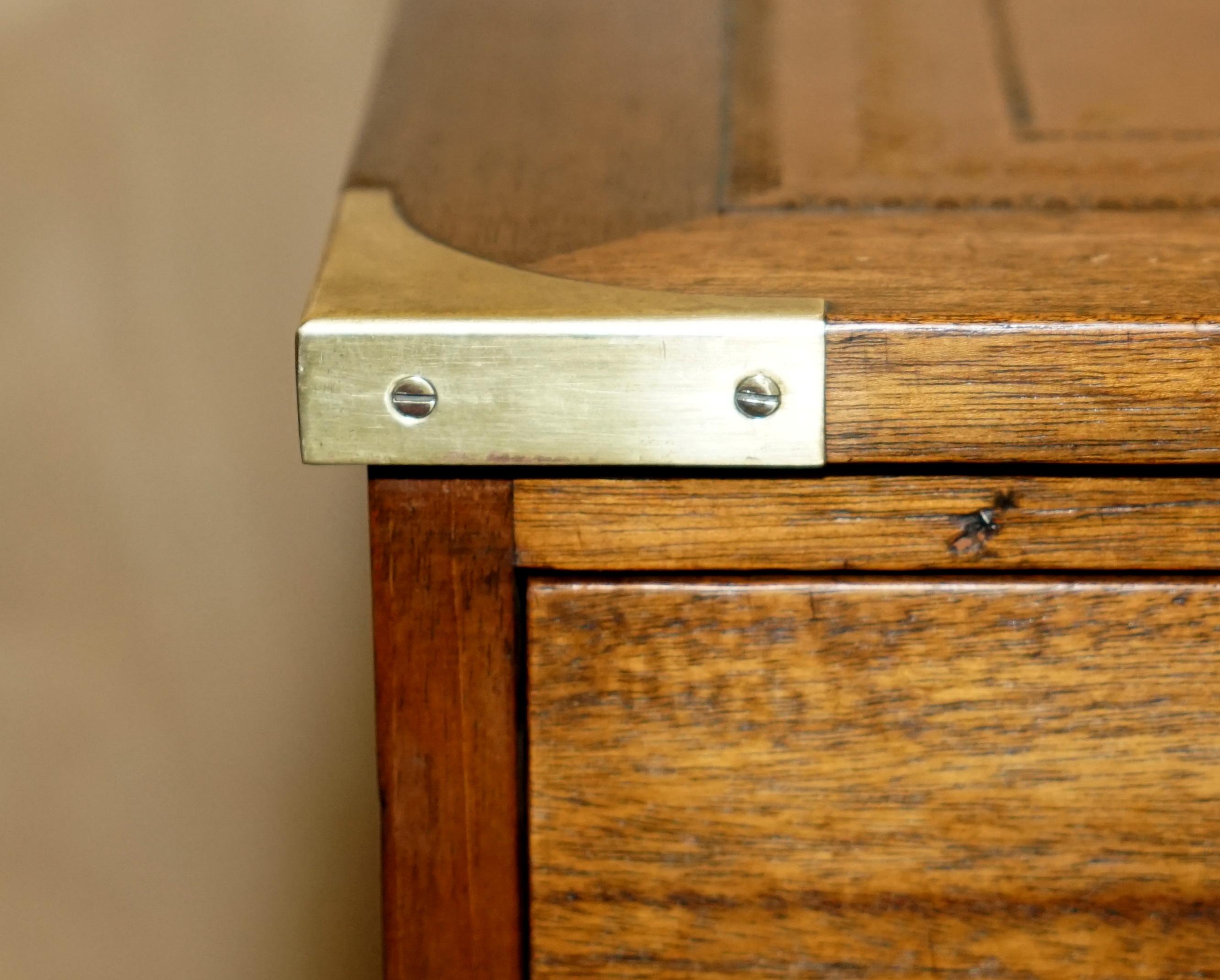 Fully Restored Harrods Kennedy Brown Leather Military Campaign Pedestal Desk In Good Condition For Sale In West Sussex, Pulborough