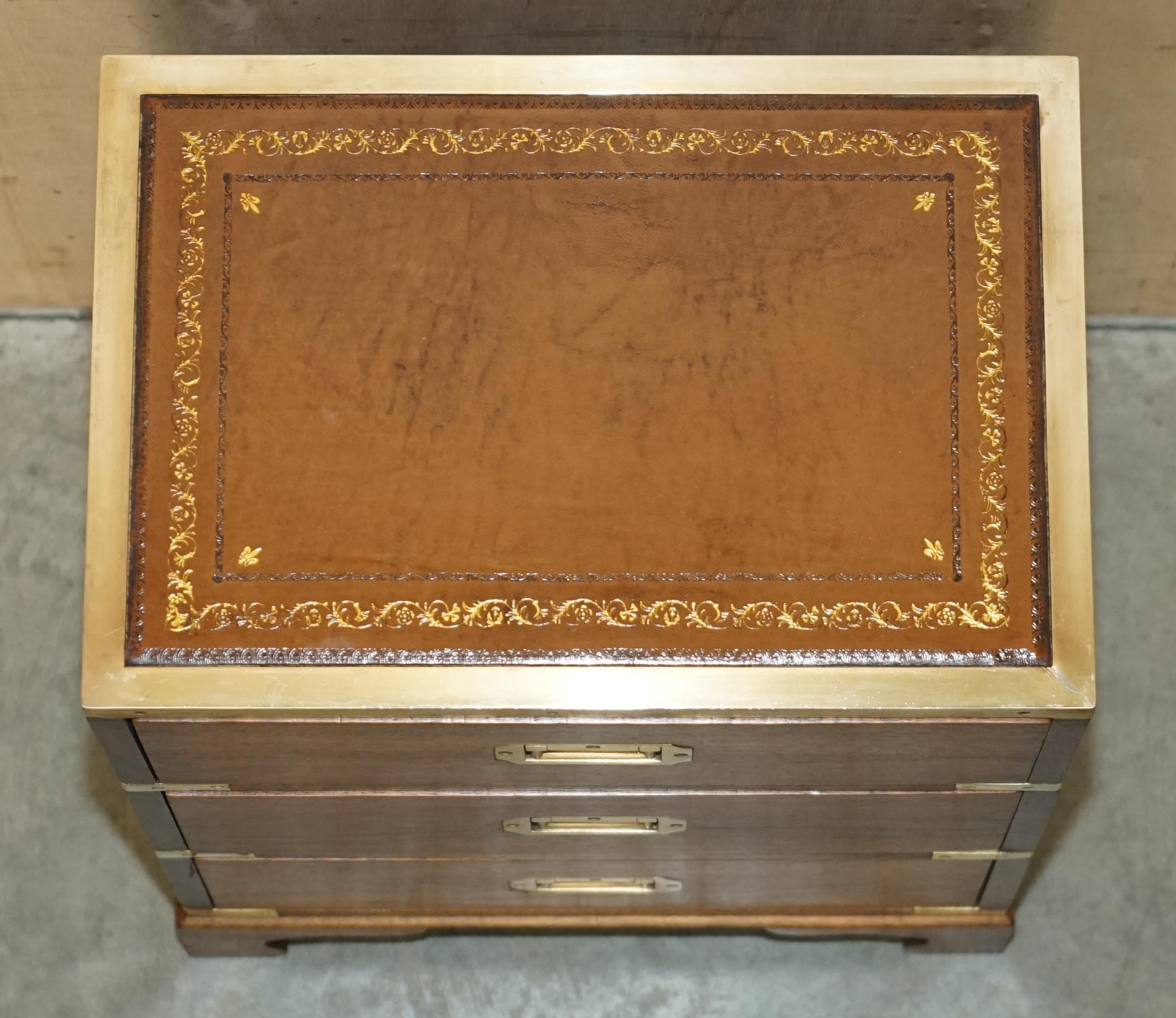 Fully Restored Harrods Kennedy Military Campaign Side End Table Drawers Leather For Sale 6