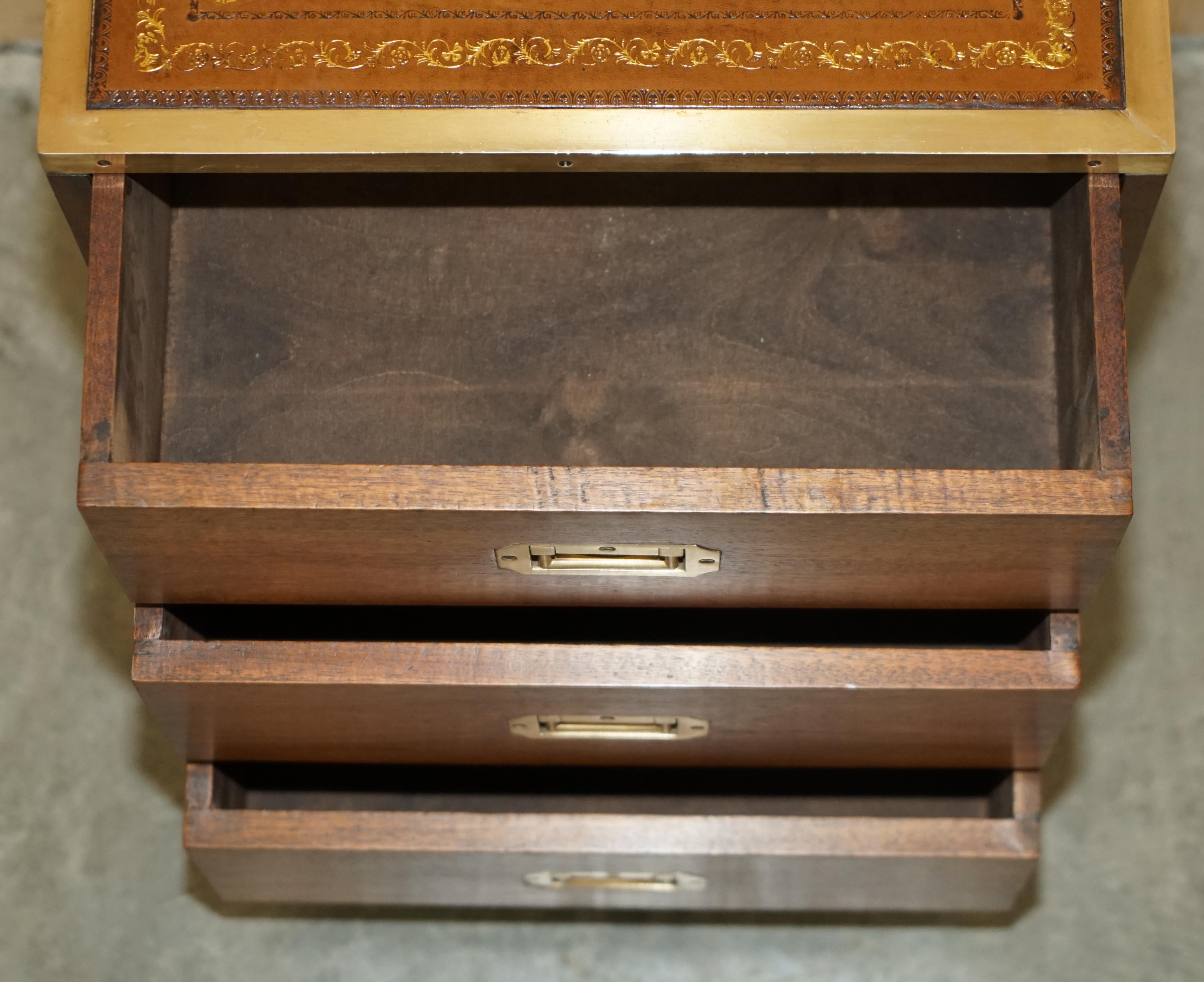 Fully Restored Harrods Kennedy Military Campaign Side End Table Drawers Leather For Sale 14