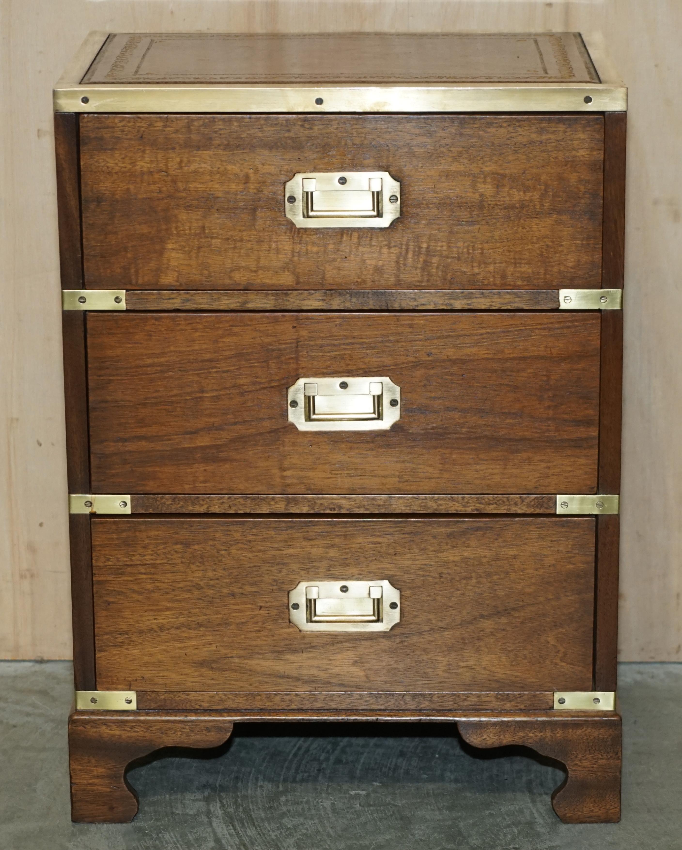 English Fully Restored Harrods Kennedy Military Campaign Side End Table Drawers Leather For Sale
