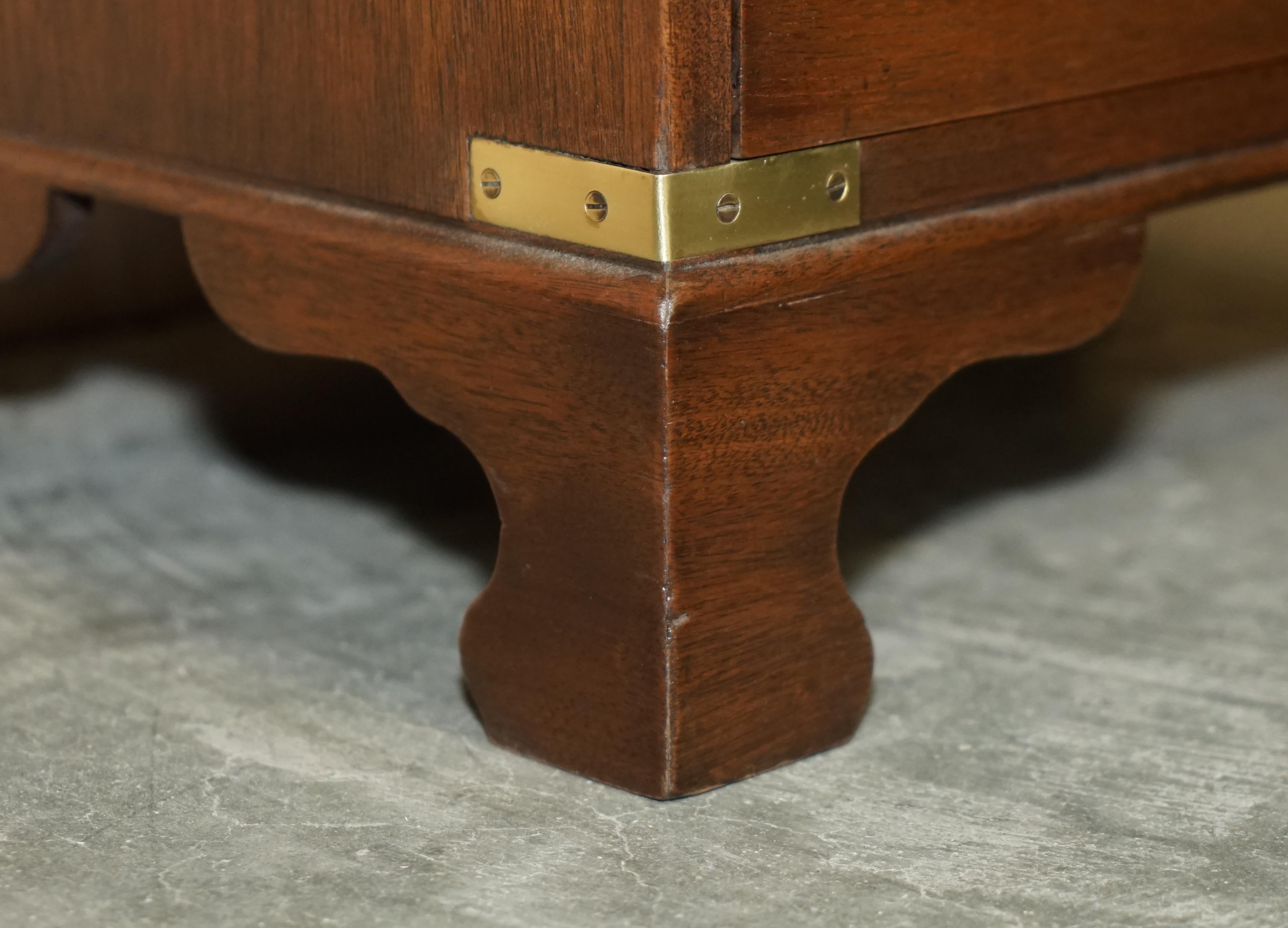 Fully Restored Harrods Kennedy Military Campaign Side End Table Drawers Leather For Sale 3