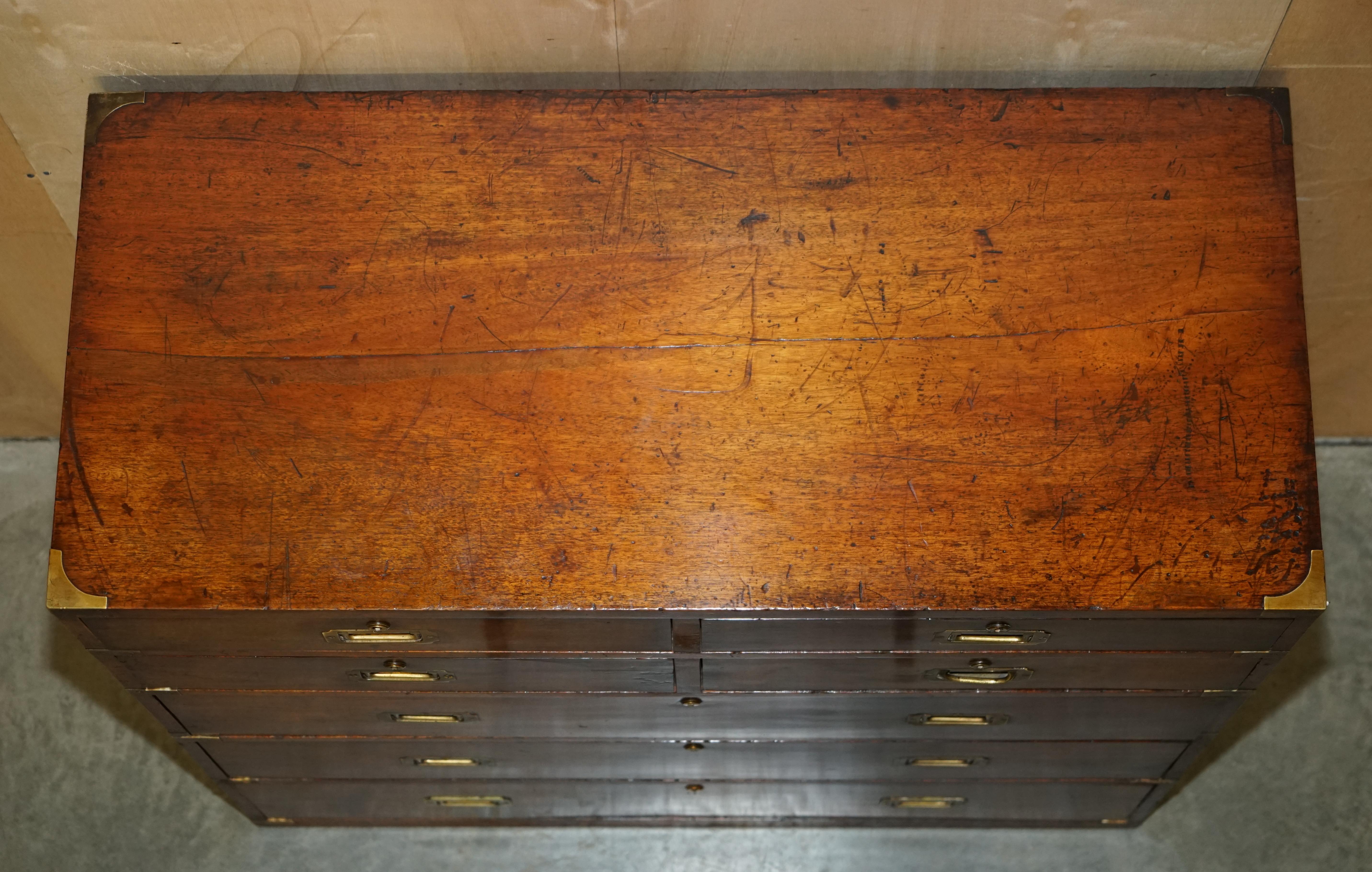 Fully Restored Honduras Hardwood Antique Military Campaign Chest of Drawers 4