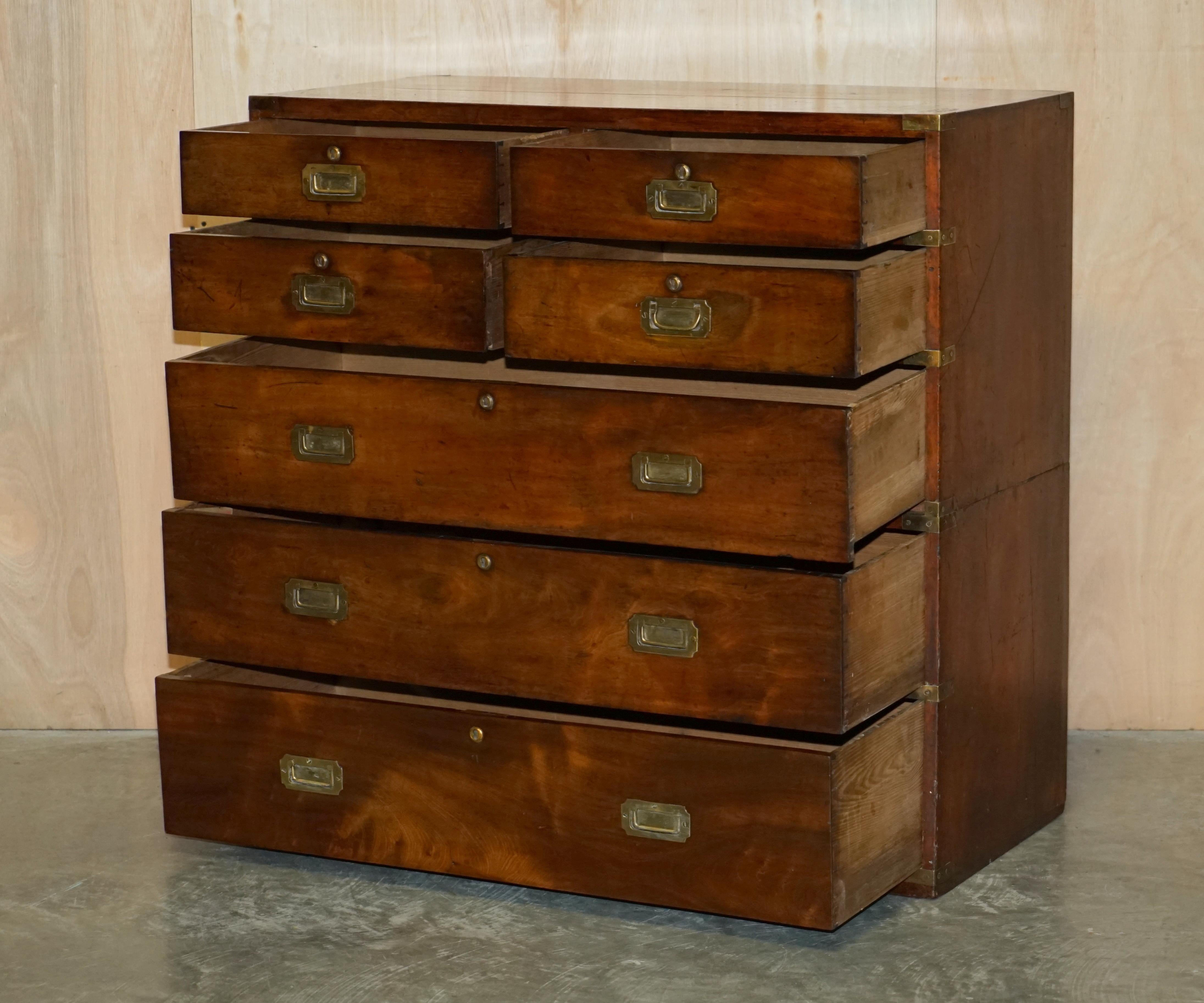 Fully Restored Honduras Hardwood Antique Military Campaign Chest of Drawers 10