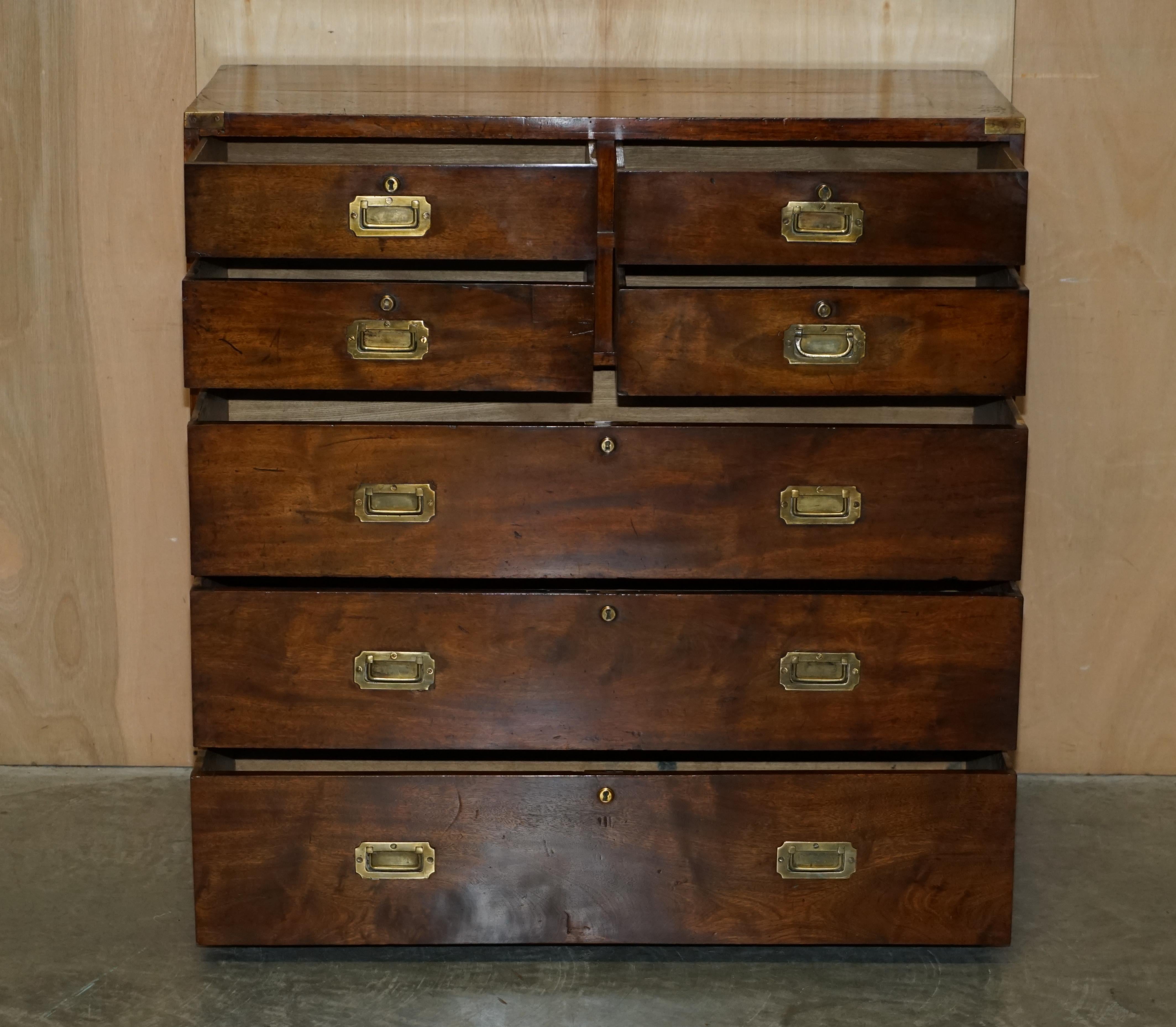Fully Restored Honduras Hardwood Antique Military Campaign Chest of Drawers 12