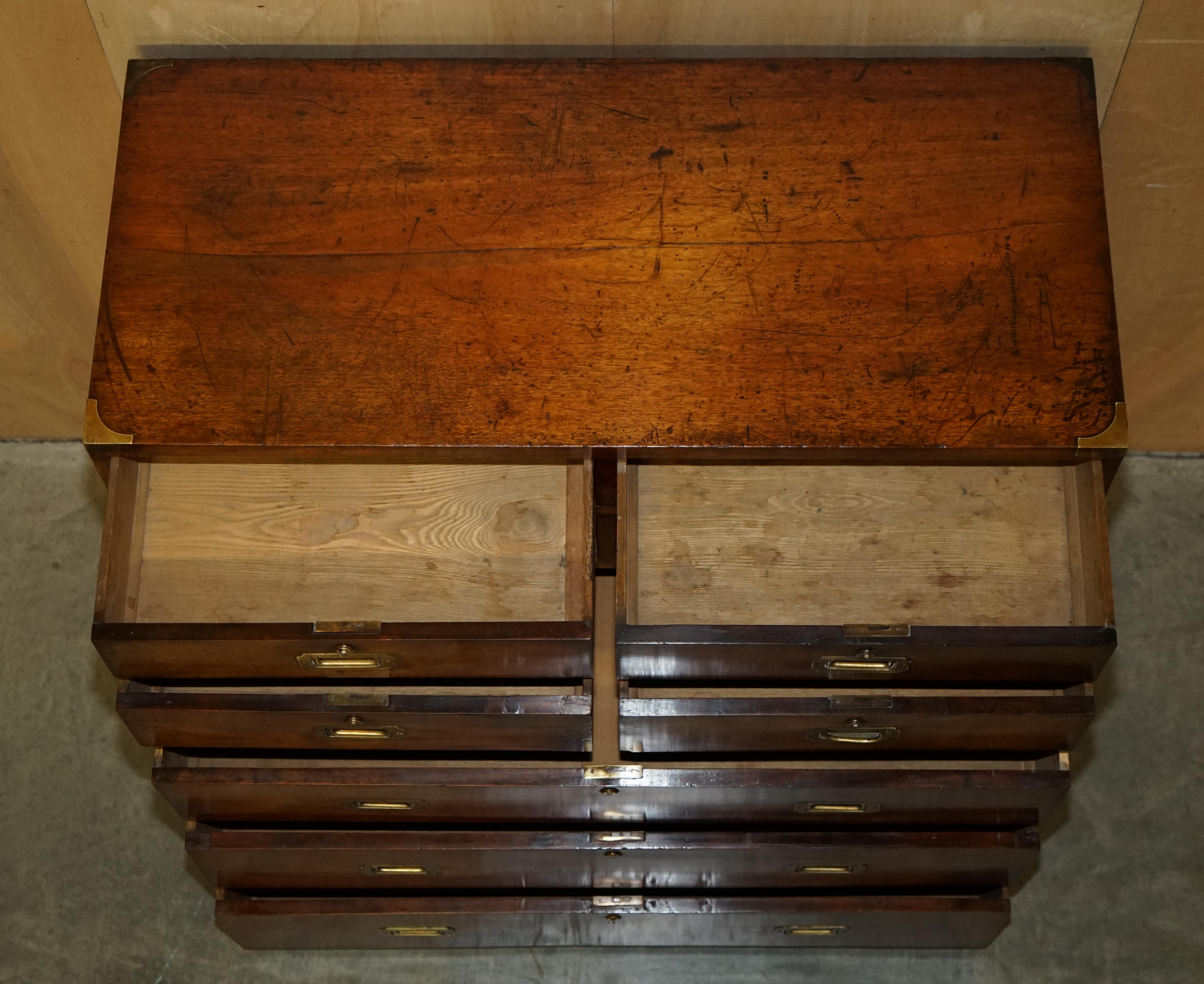 Fully Restored Honduras Hardwood Antique Military Campaign Chest of Drawers 13